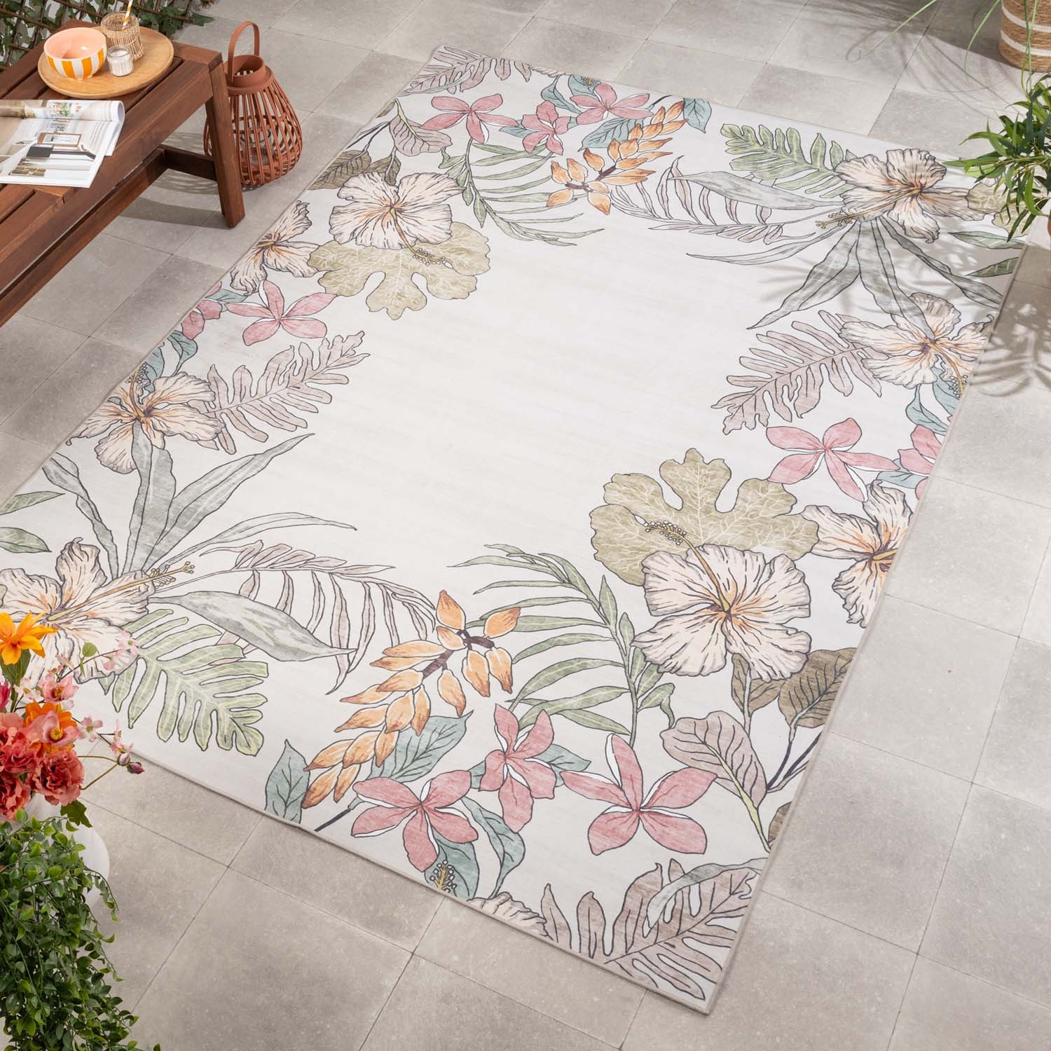 Tapis d'extérieur à fleurs - Poppy Crème