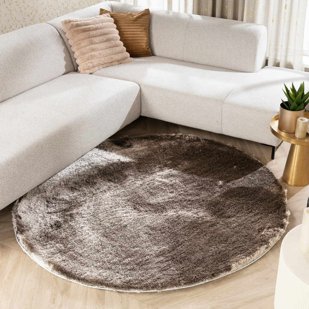 Tapis rond à poils longs - Glorious Argent/Gris