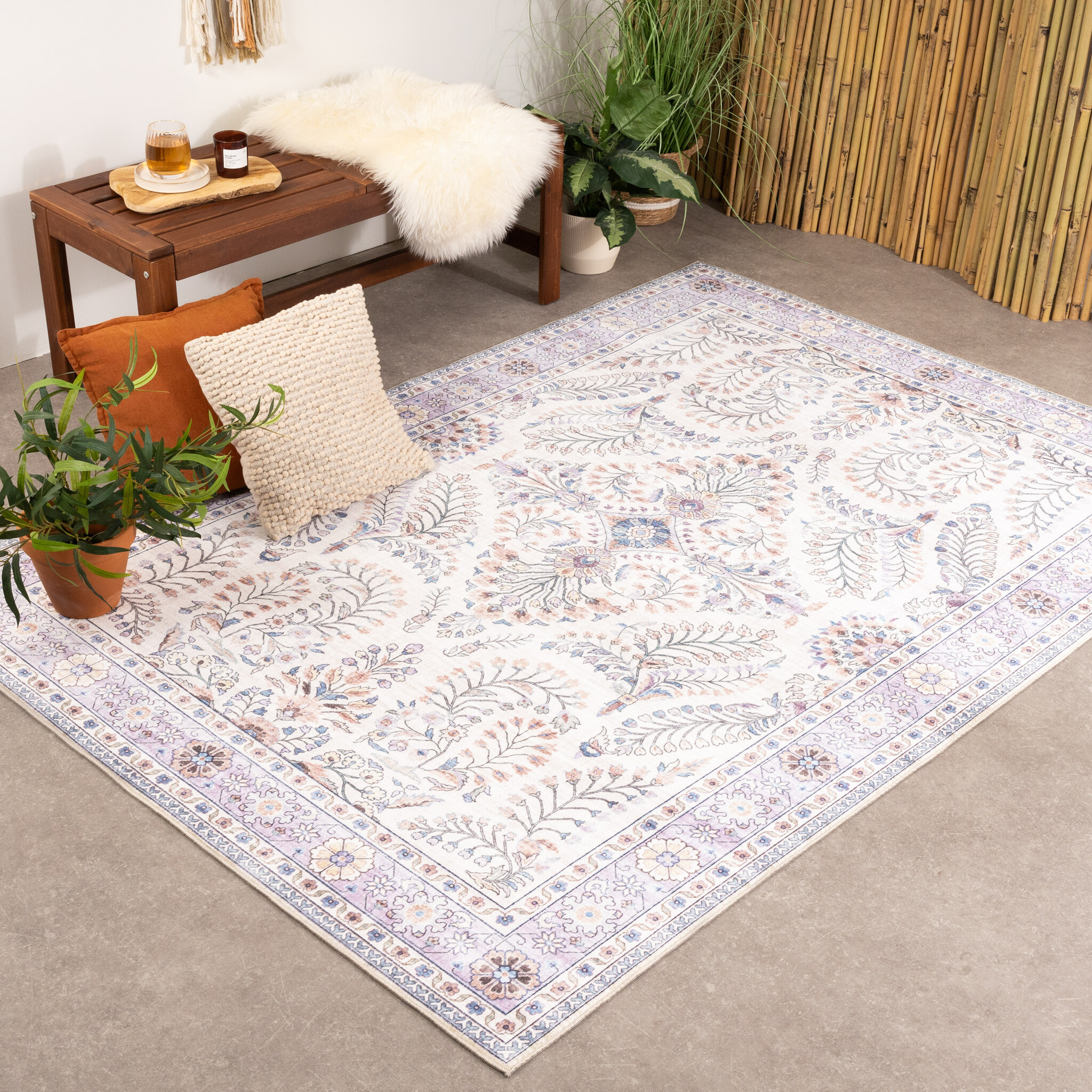 Tapis d'extérieur vintage - Santo Flora Blanc