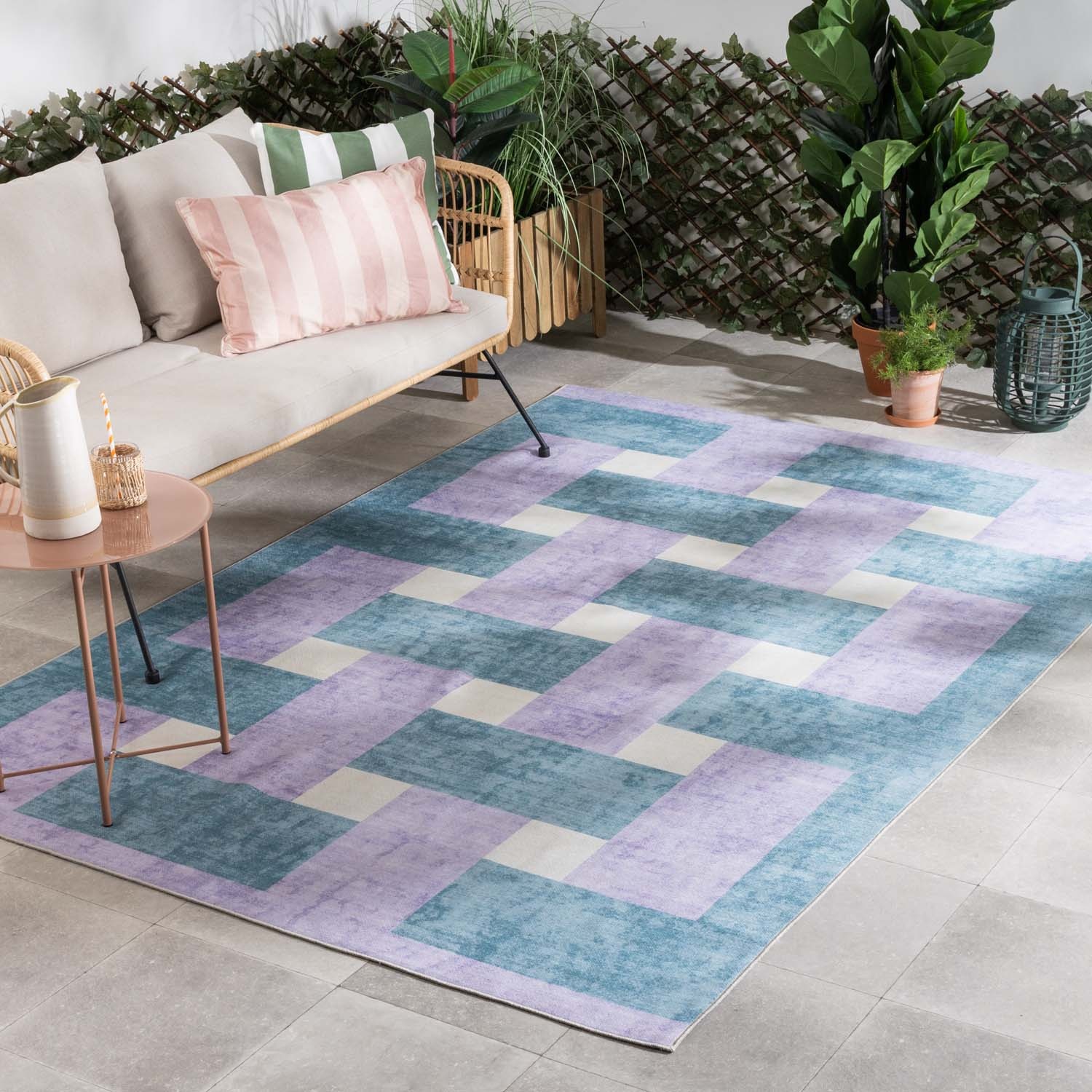 Tapis d'intérieur et d'extérieur rétro - Pop Lines Lilas