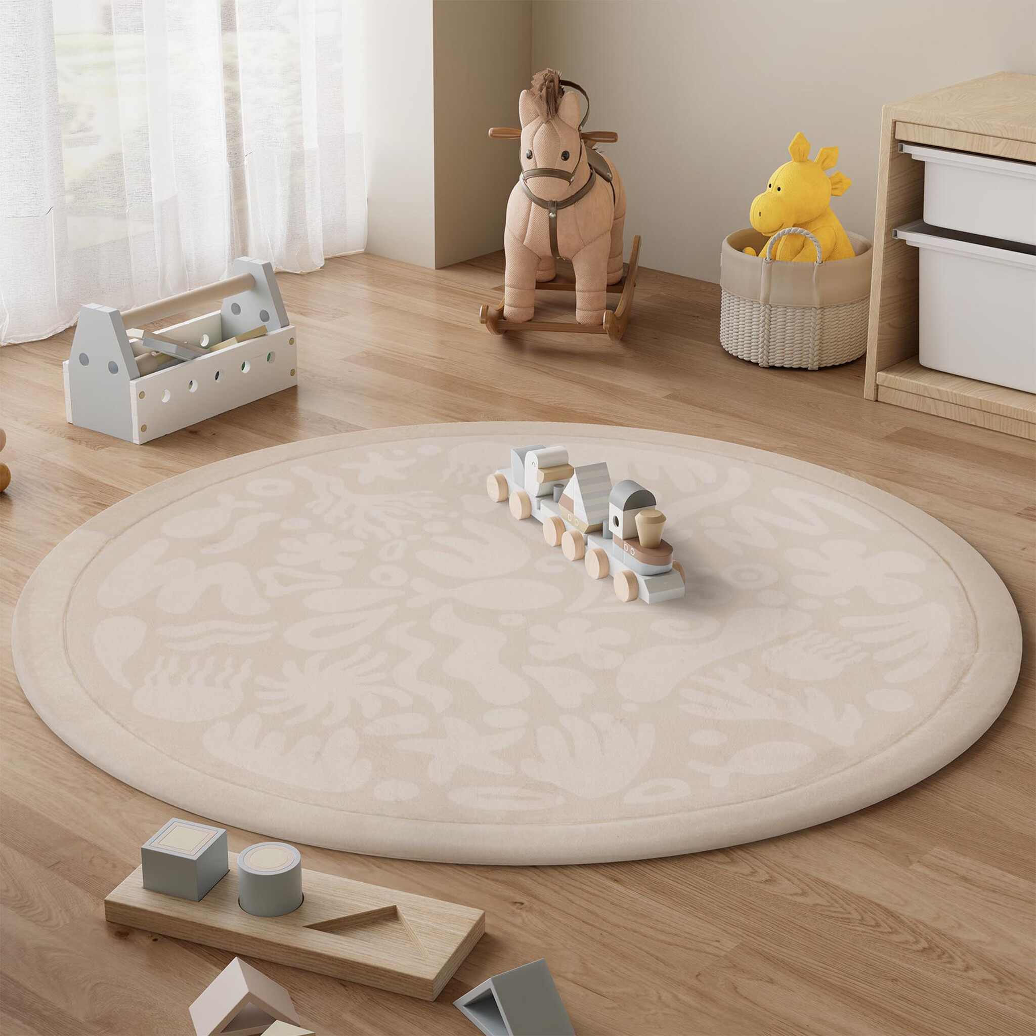 Tapis de jeu rond lavable - Flo Beige