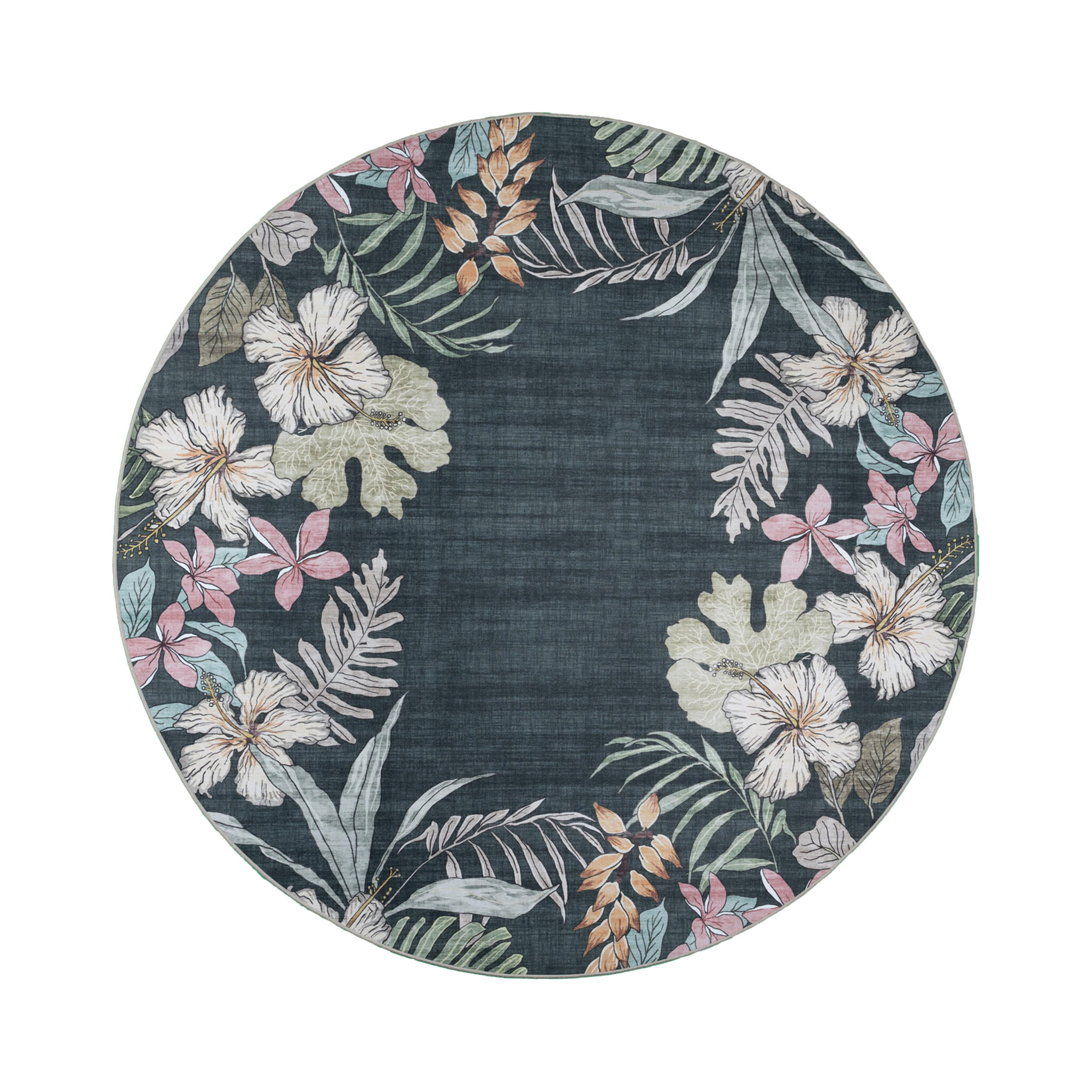 Tapis d’extérieur rond à fleurs - Poppy Vert - sfeer