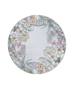 Tapis d'extérieur rond à fleurs - Poppy Crème