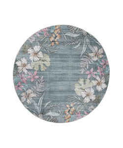 Tapis d’extérieur rond à fleurs - Poppy Vert Olive