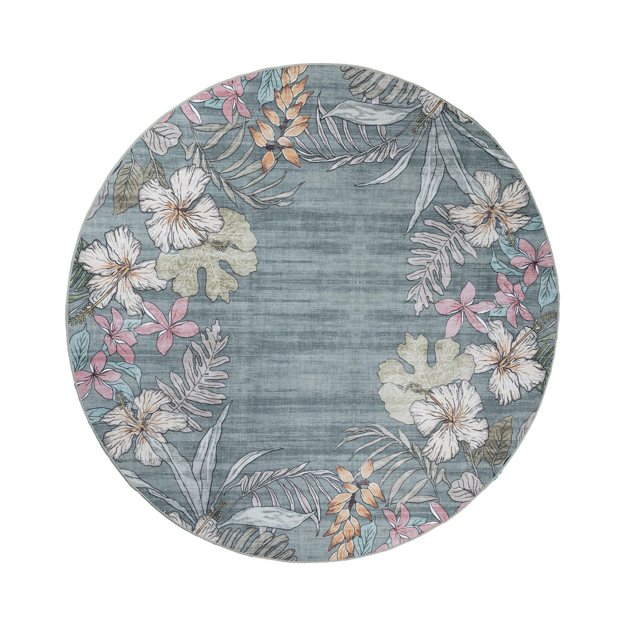 Tapis d’extérieur rond à fleurs - Poppy Vert Olive - sfeer