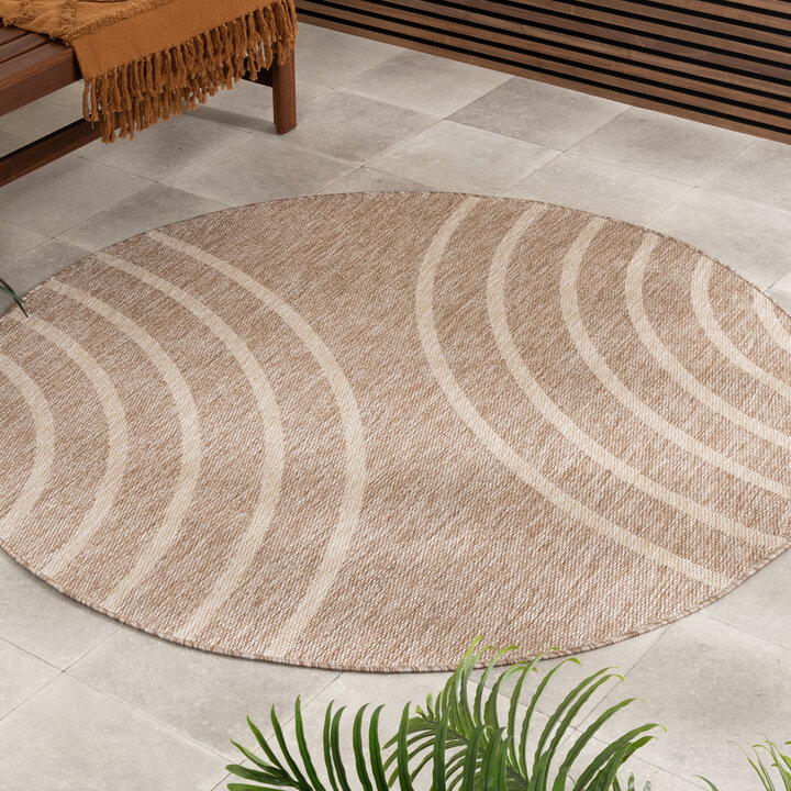 Tapis d'intérieur et d'extérieur rond - Sierra Curves Beige/Crème