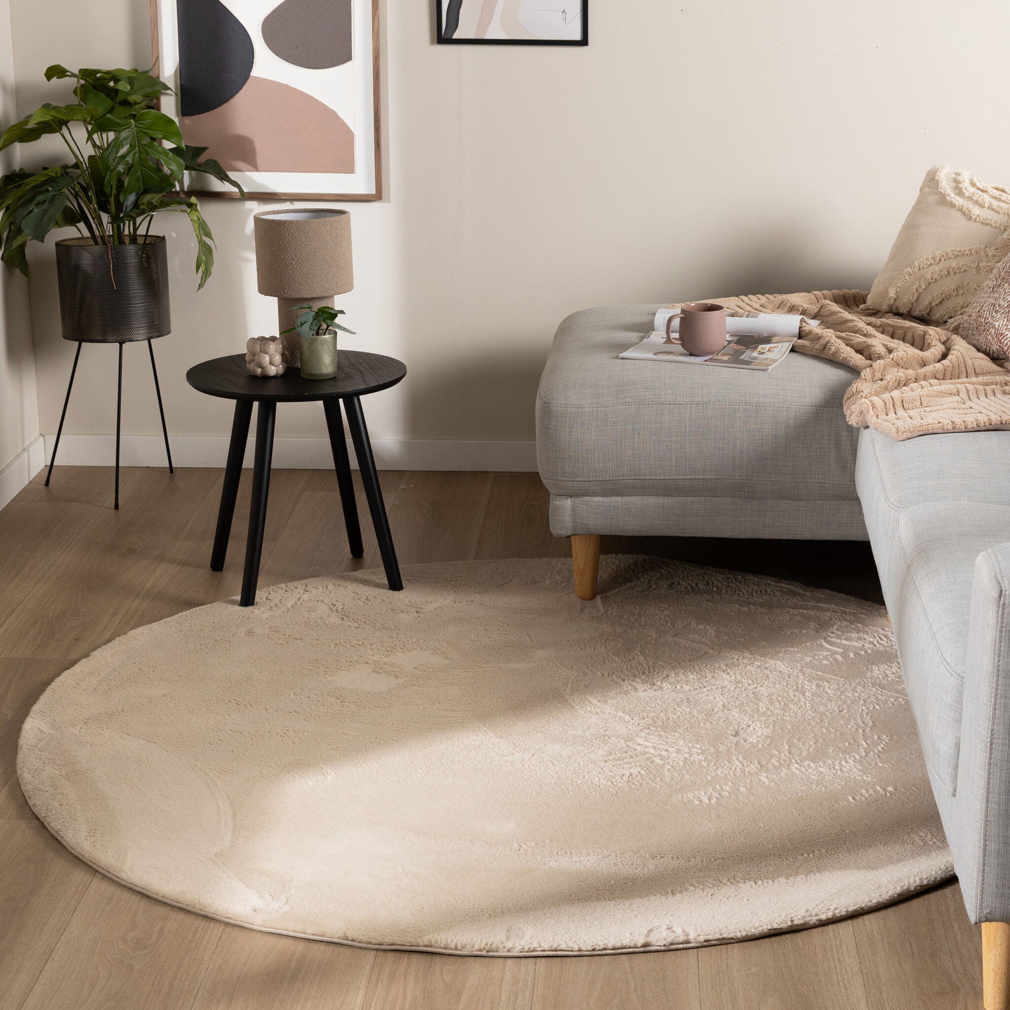 Tapis rond à poils courts – Cozy Beige