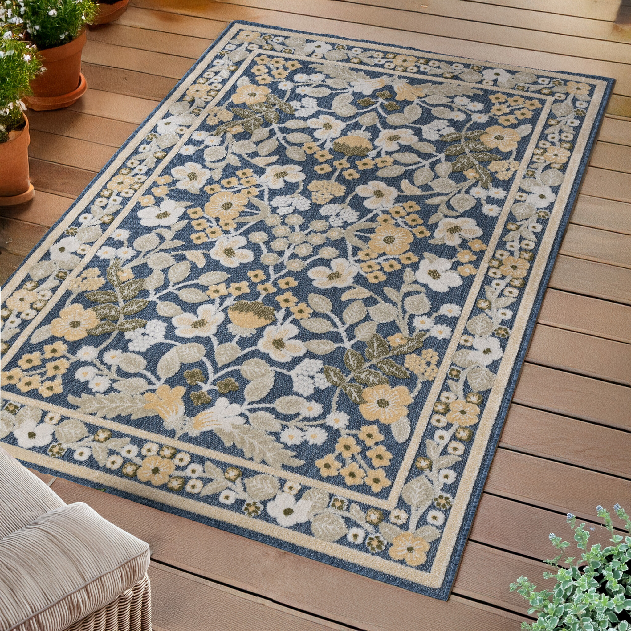 Tapis d'intérieur et d'extérieur - Bloom Oriental Bleu