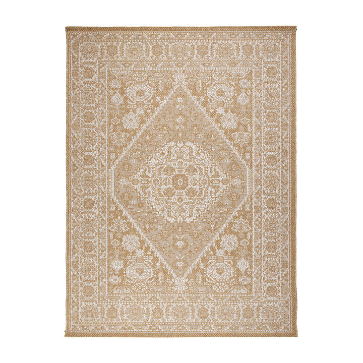 Tapis d'extérieur en jute - Daisy Medallion Blanc