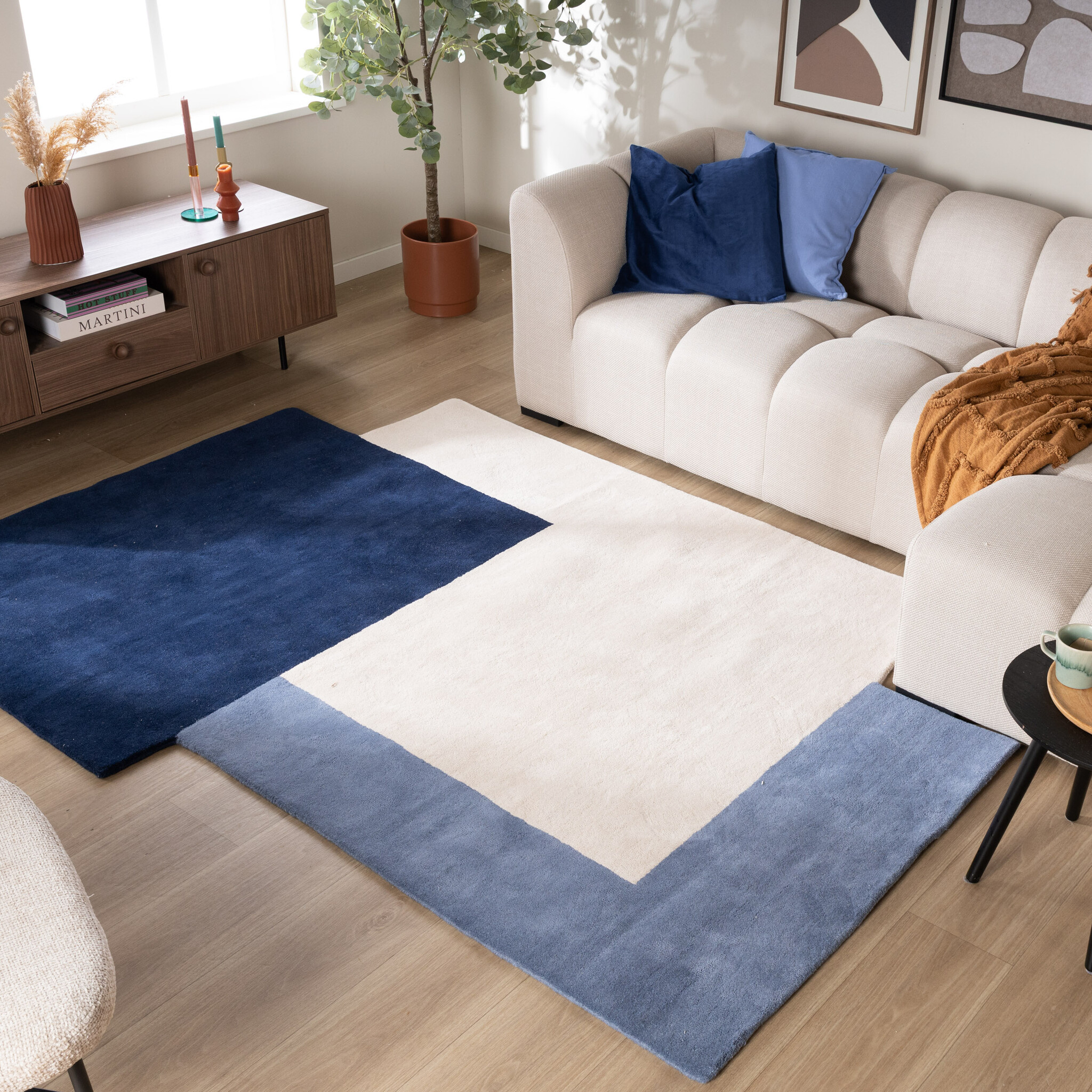 Tapis en laine abstrait – Jules Crème/Bleu