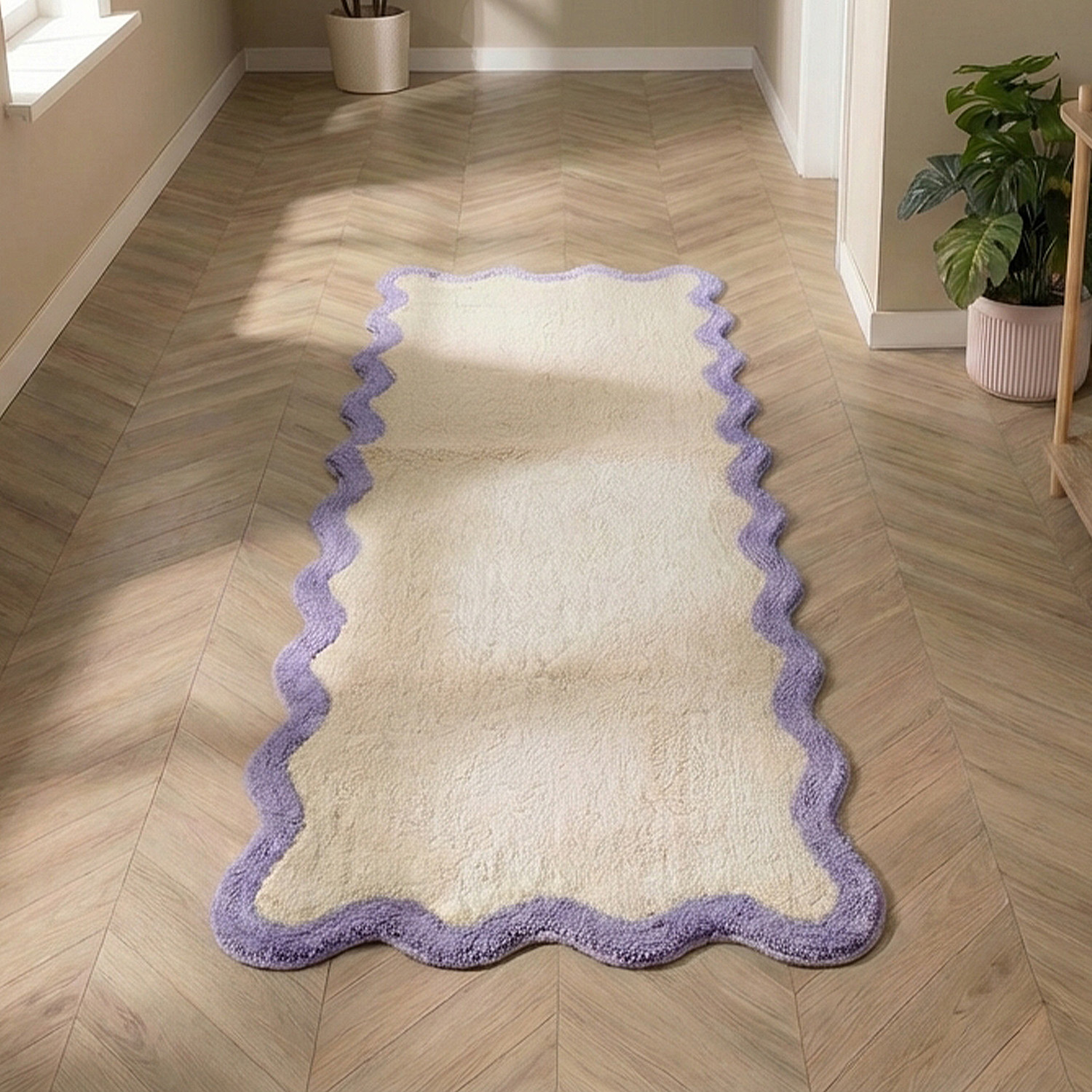 Tapis de couloir lavable – Hazy Lilas/Crème