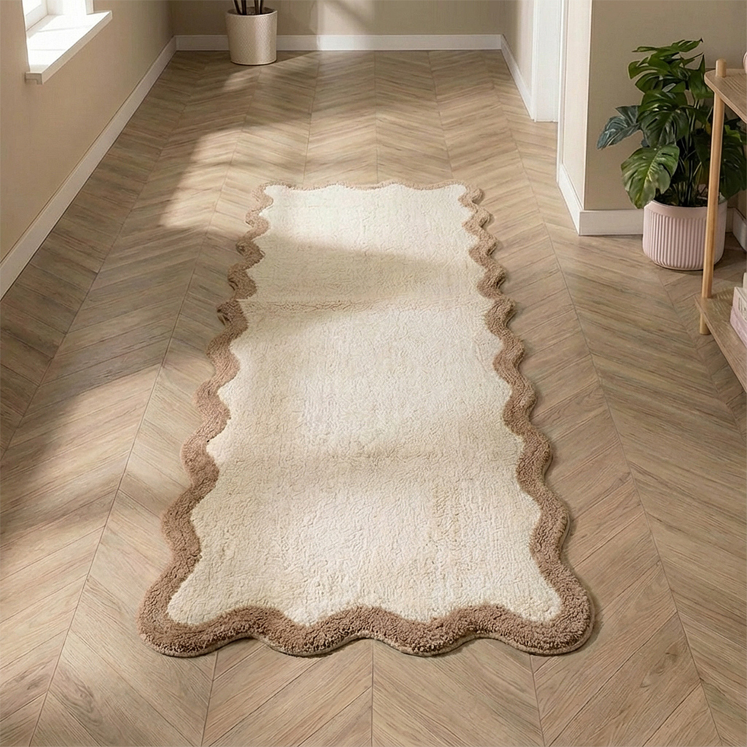 Tapis de couloir lavable – Hazy Beige/Crème
