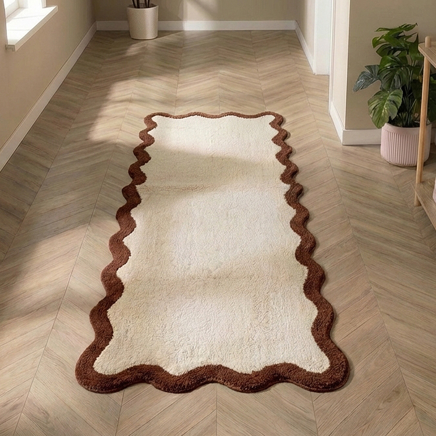 Tapis de couloir lavable – Hazy Brun/Crème
