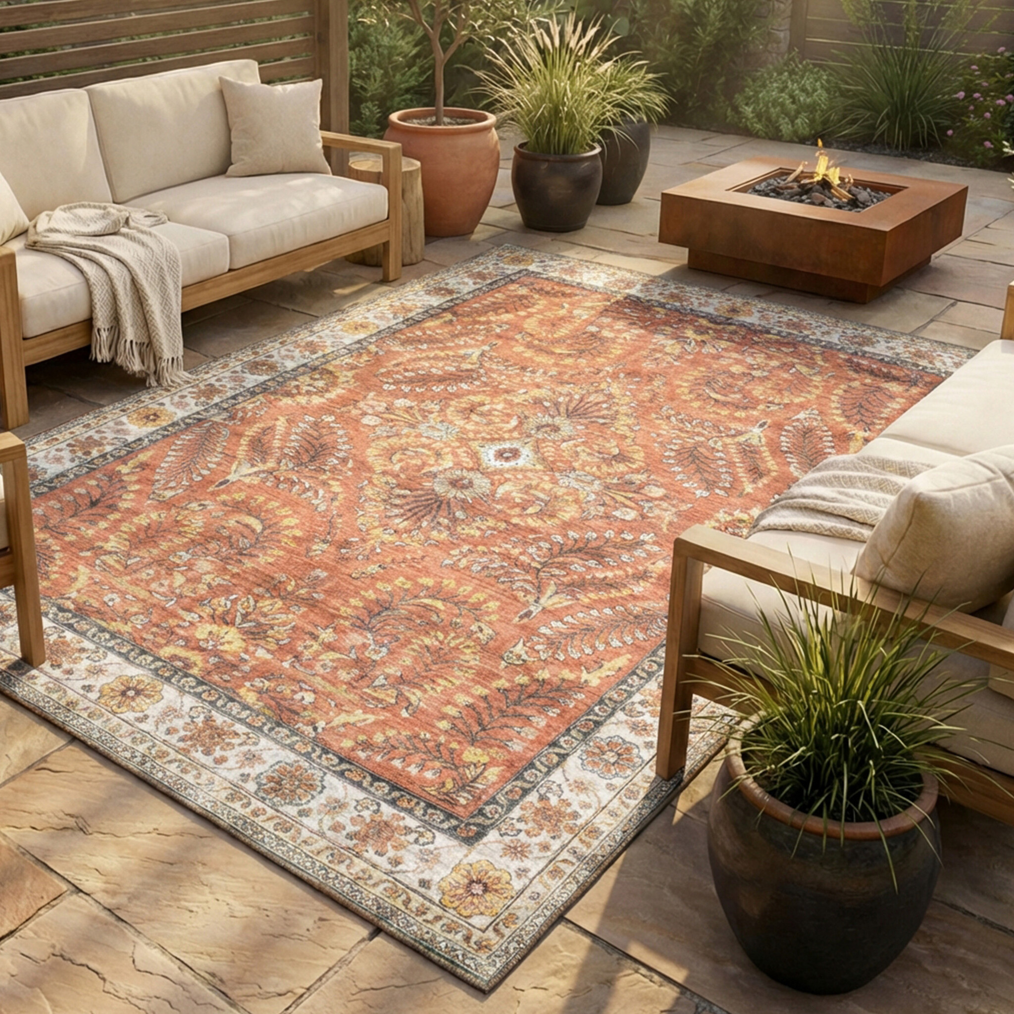 Tapis d'extérieur vintage - Santo Flora Terracotta
