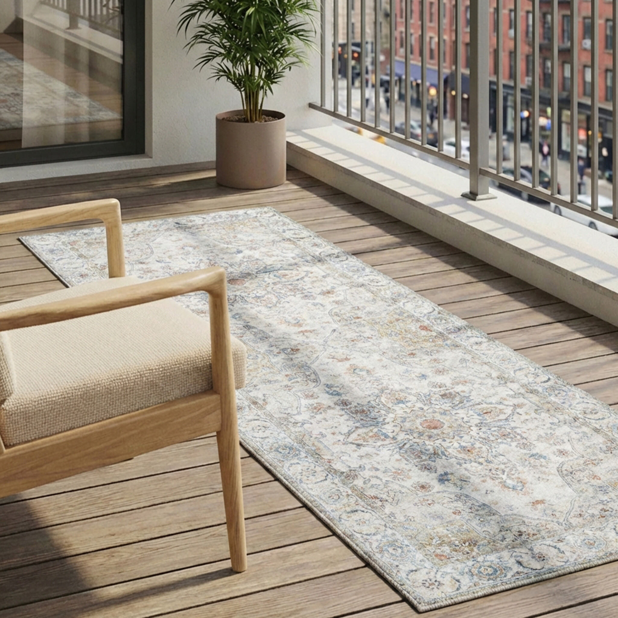 Tapis de couloir lavable - Domingo Mandala Blanc