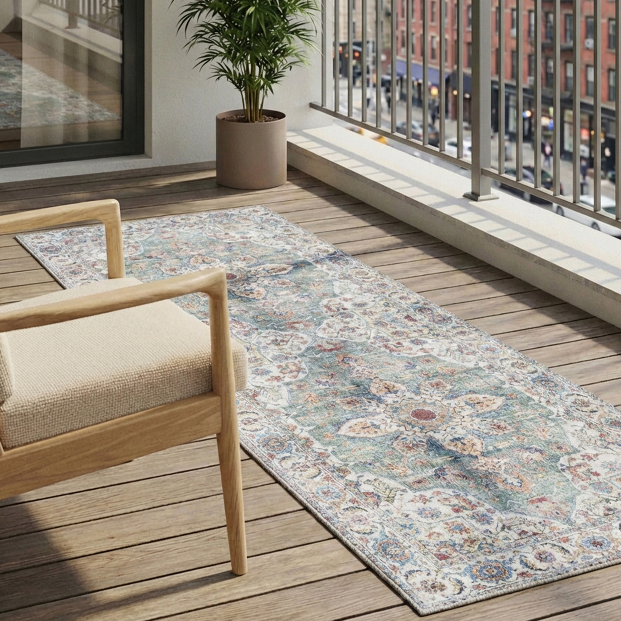 Tapis de couloir lavable - Domingo Mandala Vert Olive