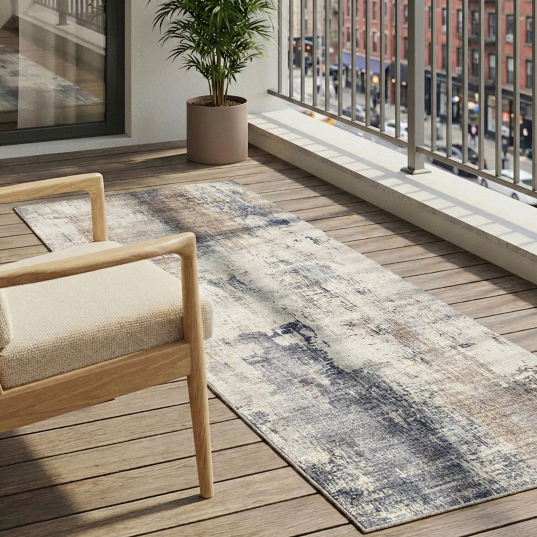 Tapis de couloir lavable - Domingo Grunge Taupe/Crème