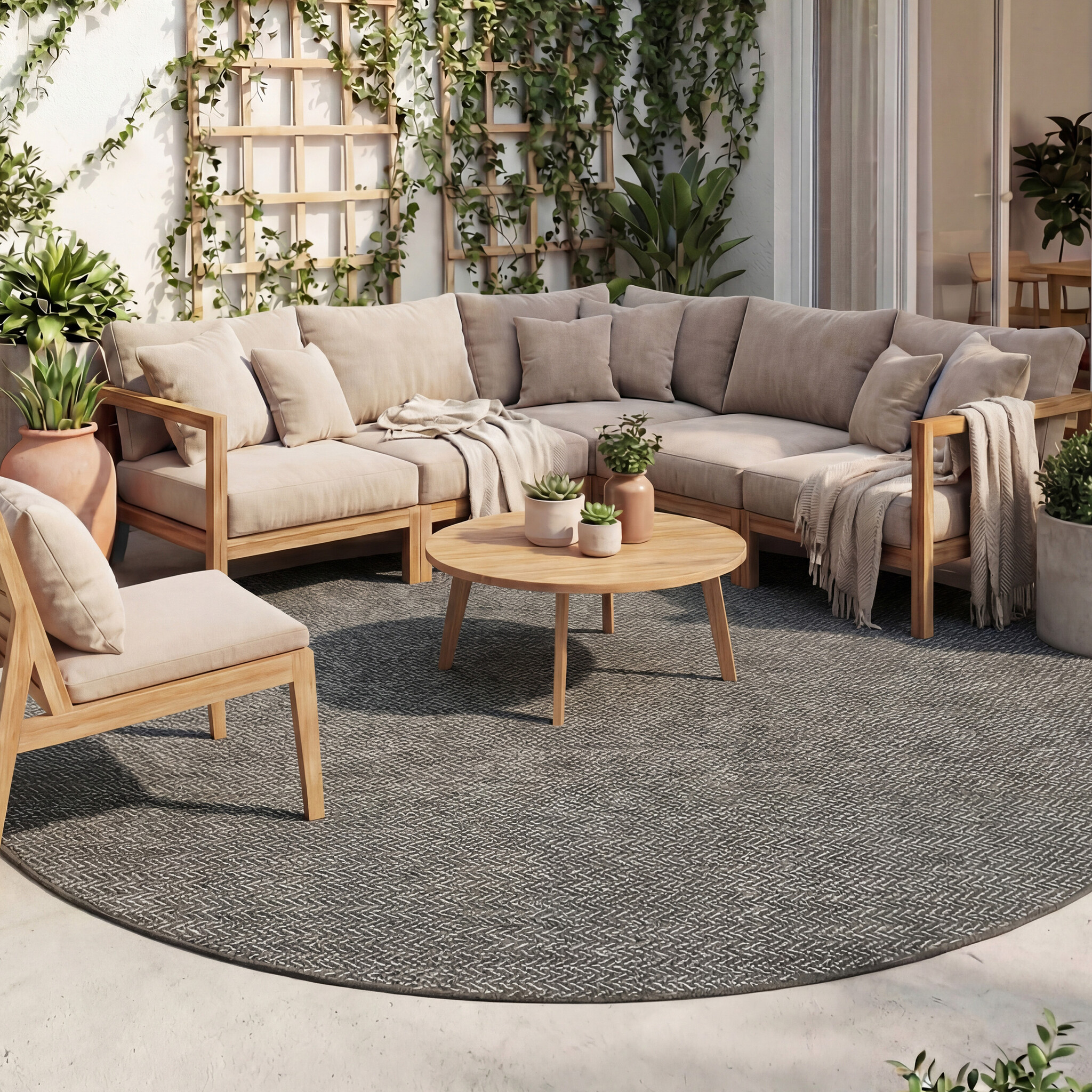 Tapis d'extérieur rond - Malta Arrow Noir