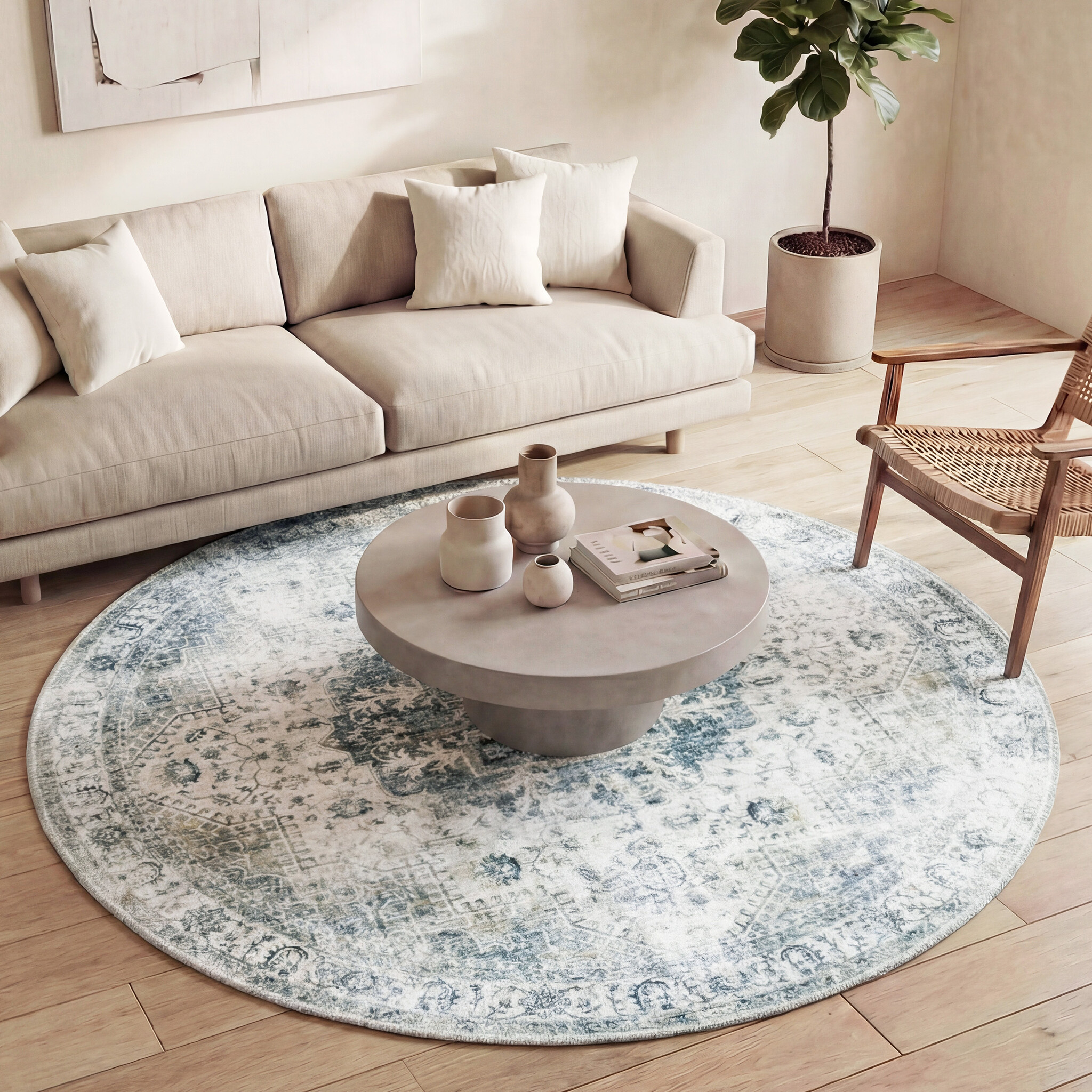 Tapis rond vintage - Lago Gris