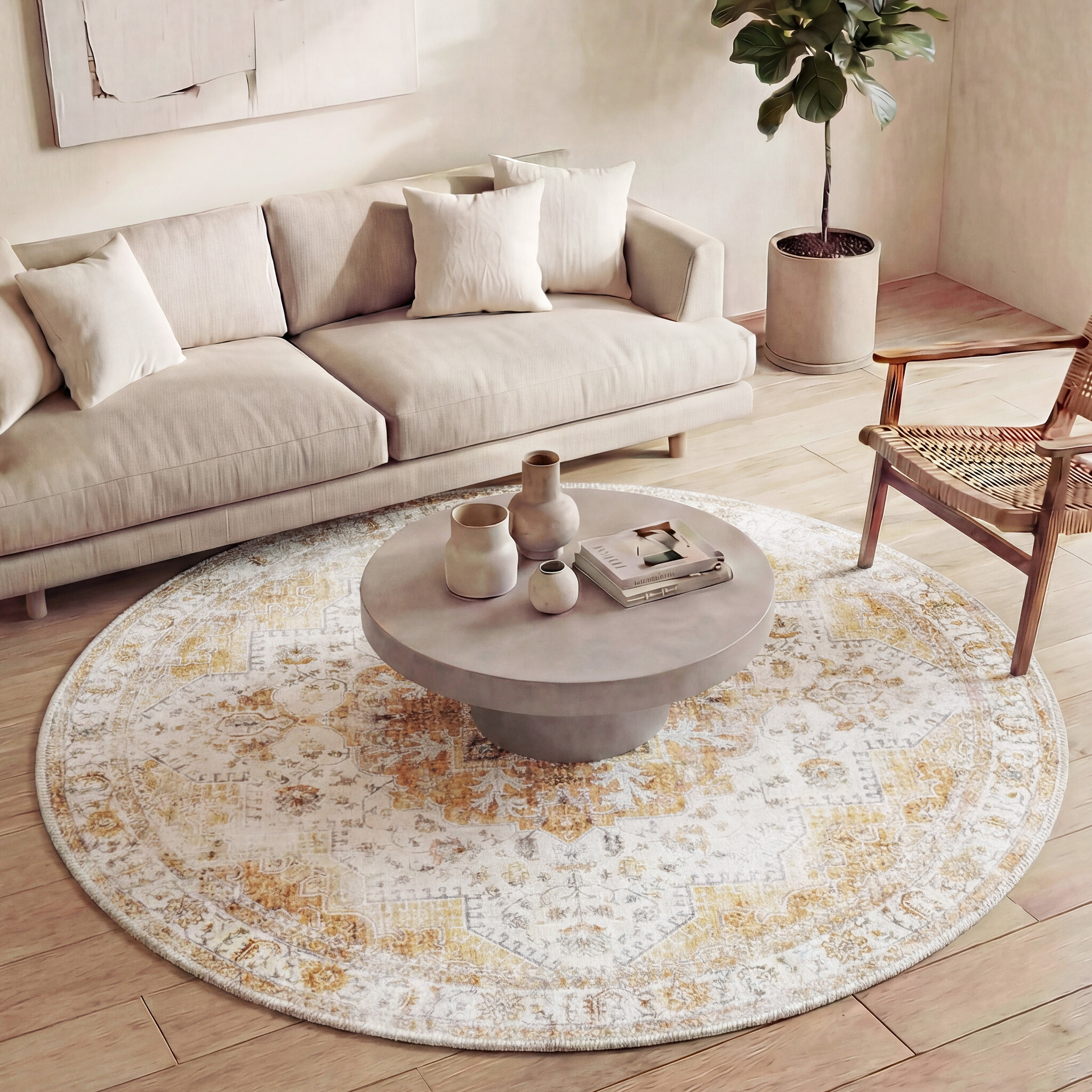 Tapis rond vintage - Lago Jaune