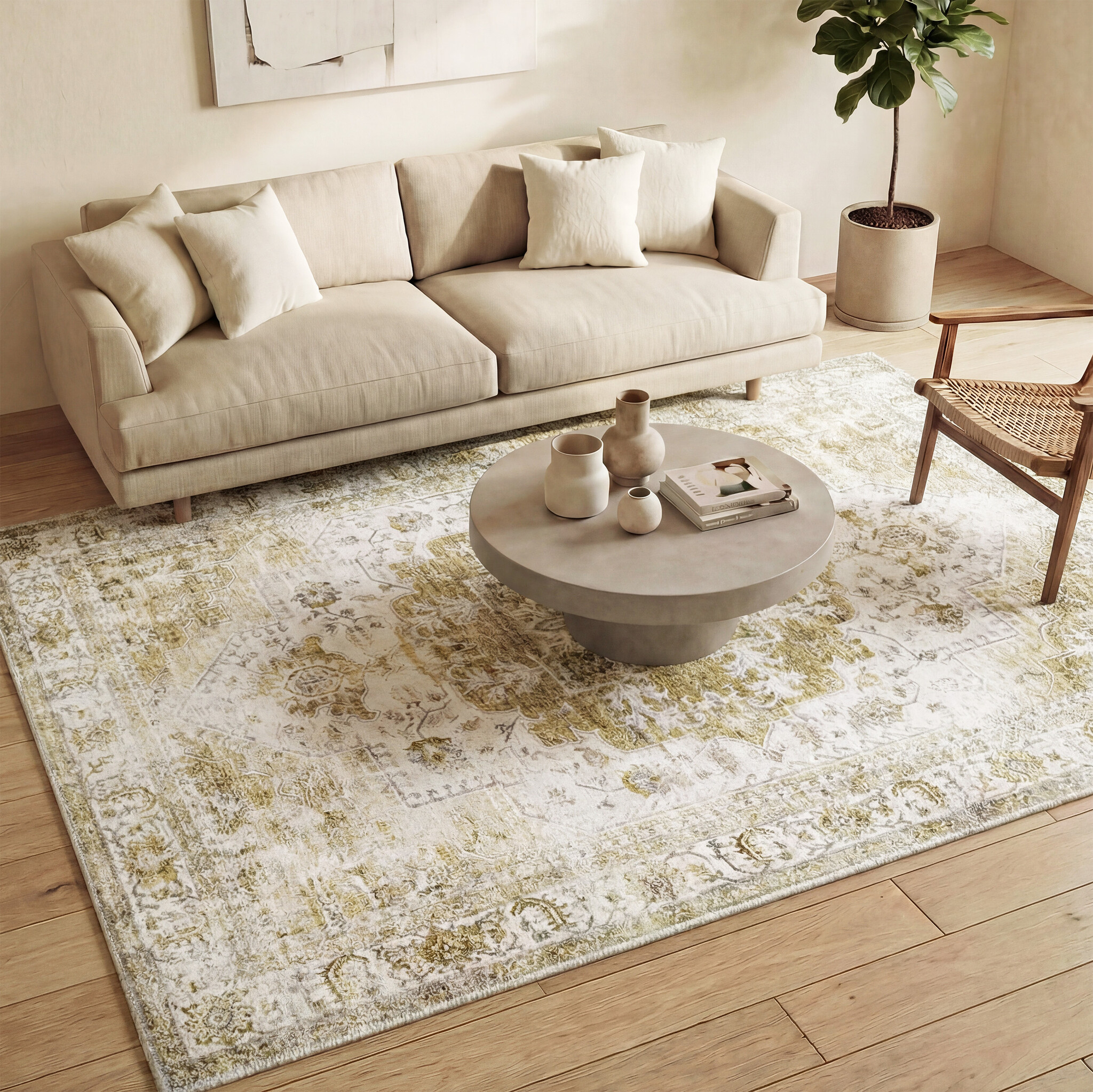 Tapis vintage - Lago Vert/Crème