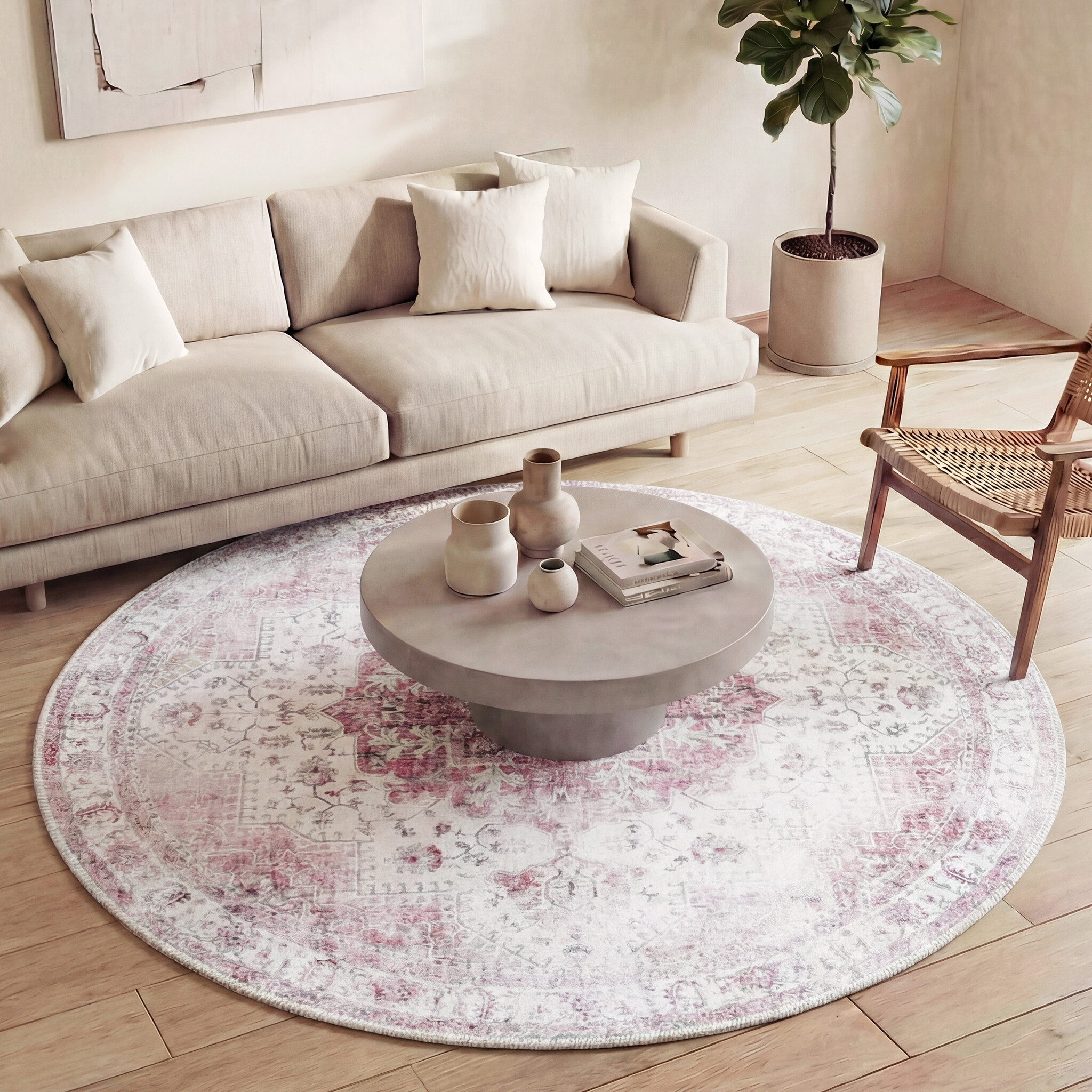 Tapis rond vintage - Lago Rose