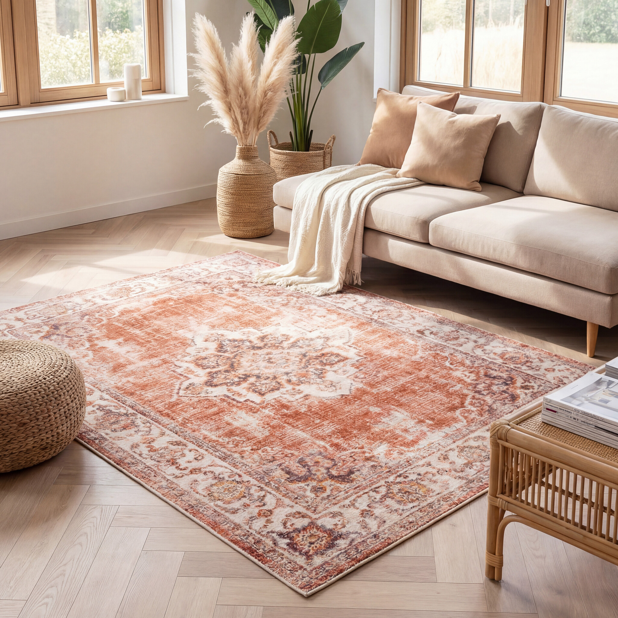 Tapis vintage - Spring Medallion Terracotta/Crème