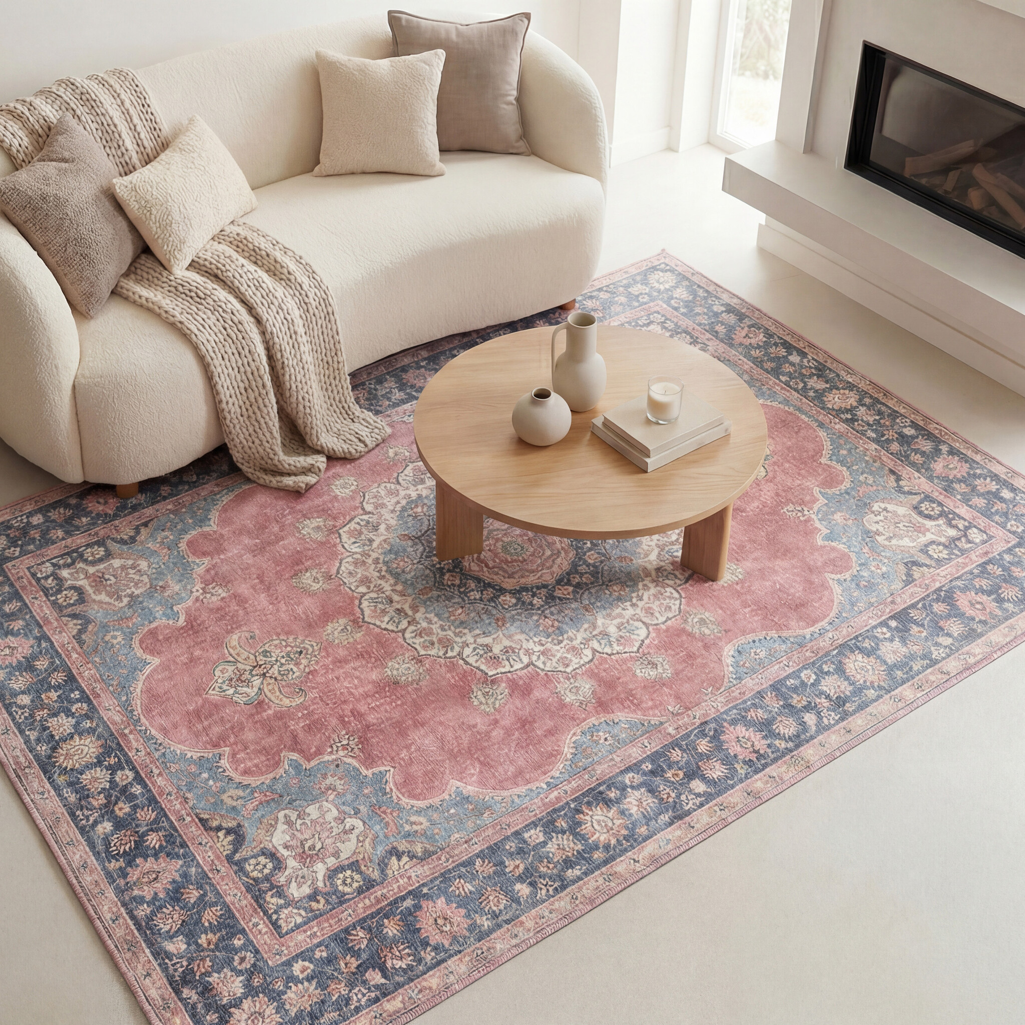 Tapis vintage - Lily Medallion Rouge/Rose