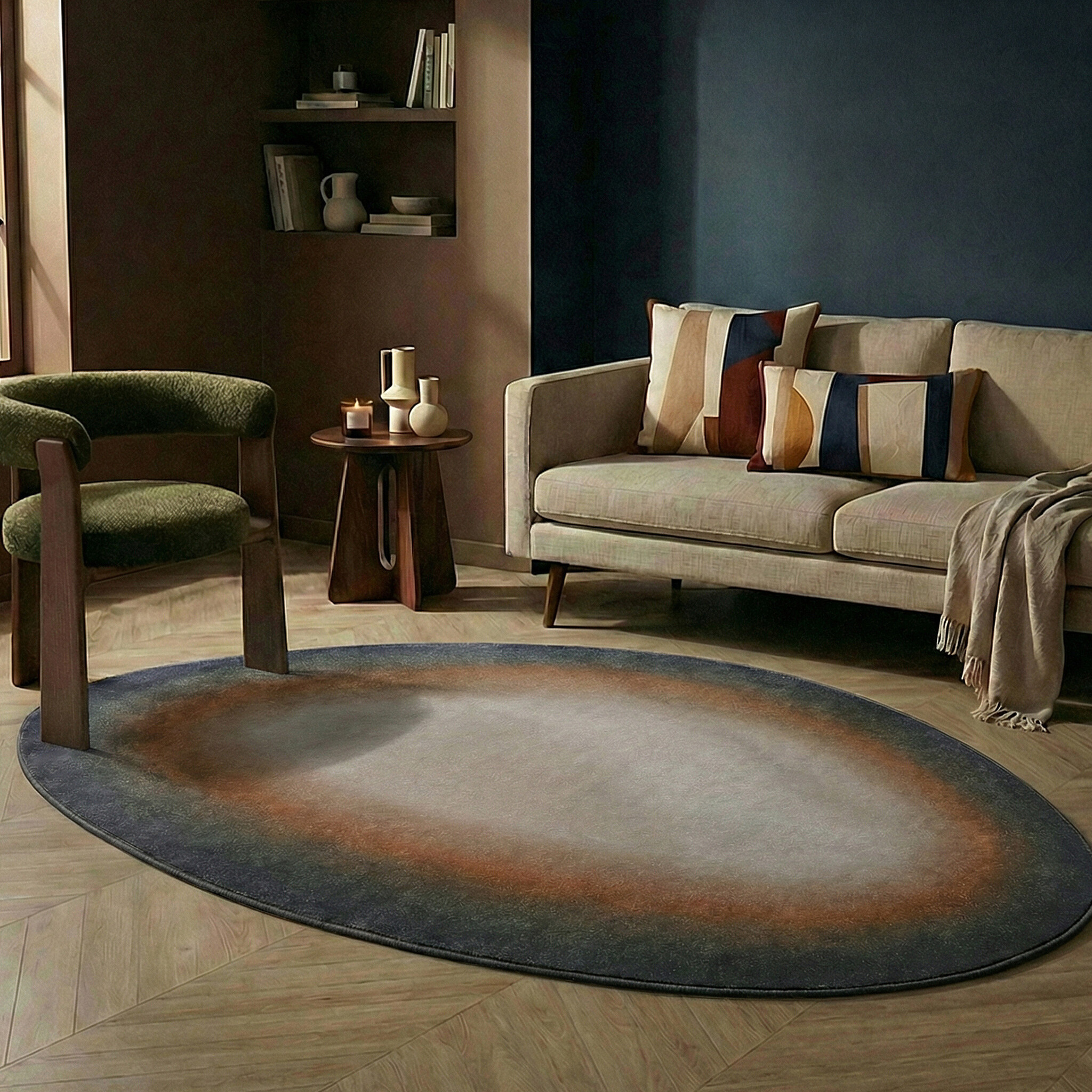 Tapis organique – Mellow Bleu/Terracotta