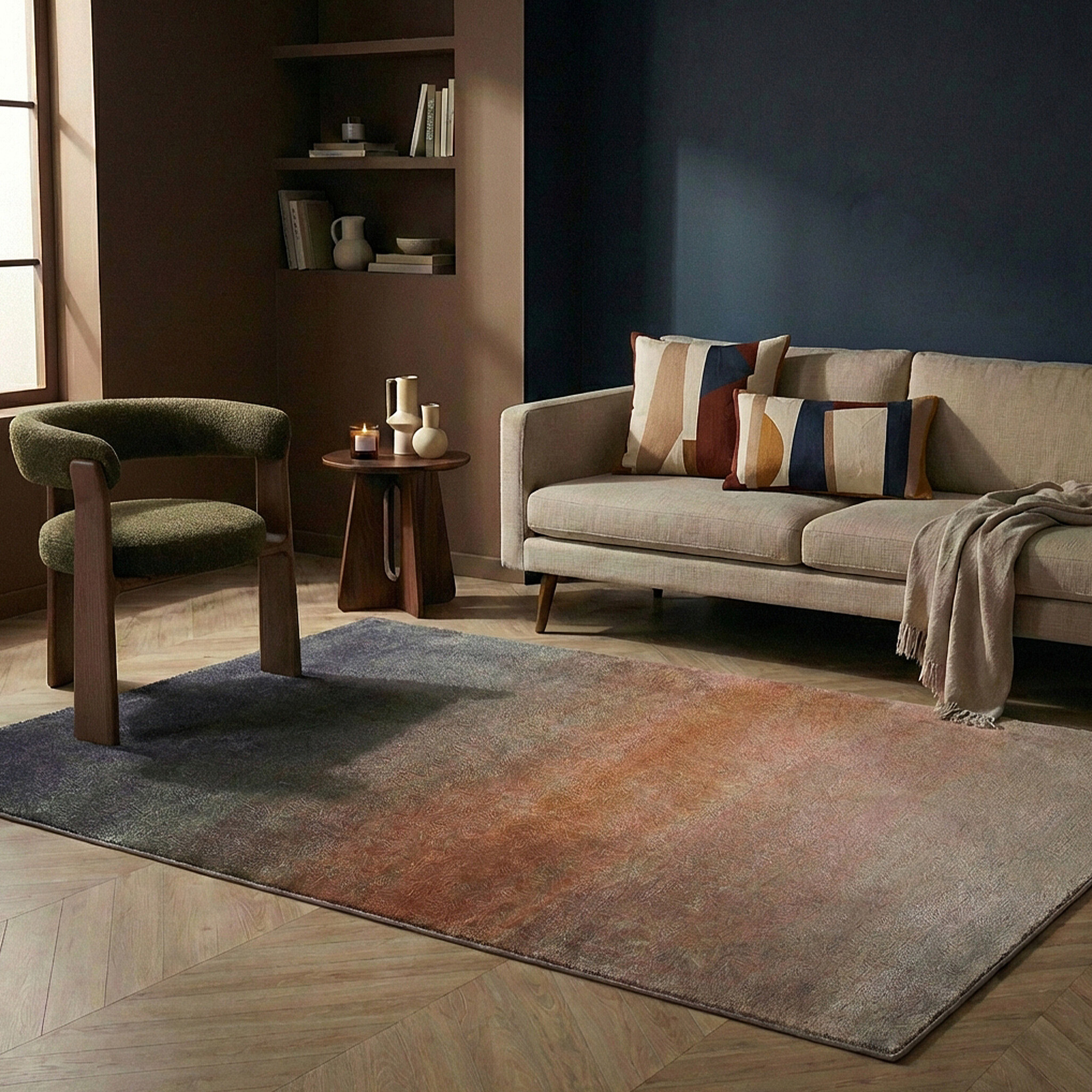 Tapis abstrait – Mellow Bleu/Terracotta