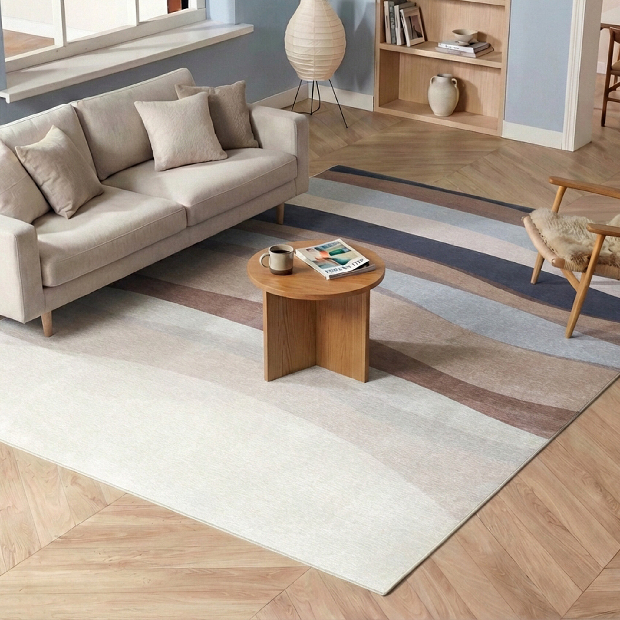 Tapis géométrique – Swing Waves Bleu/Marron