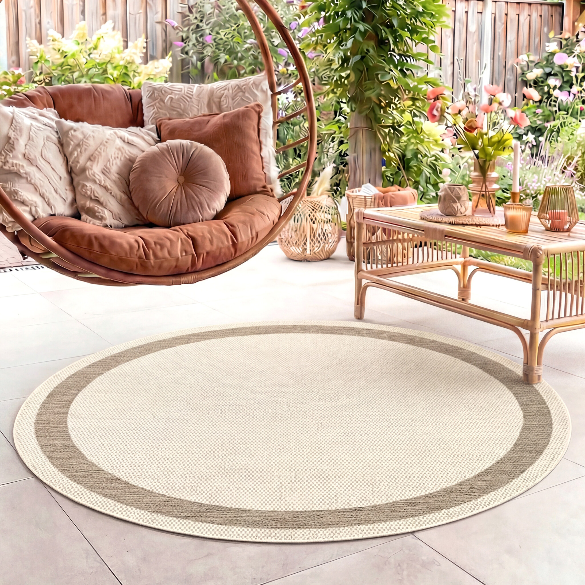 Tapis d'extérieur rond en jute - Nomad Edge Crème