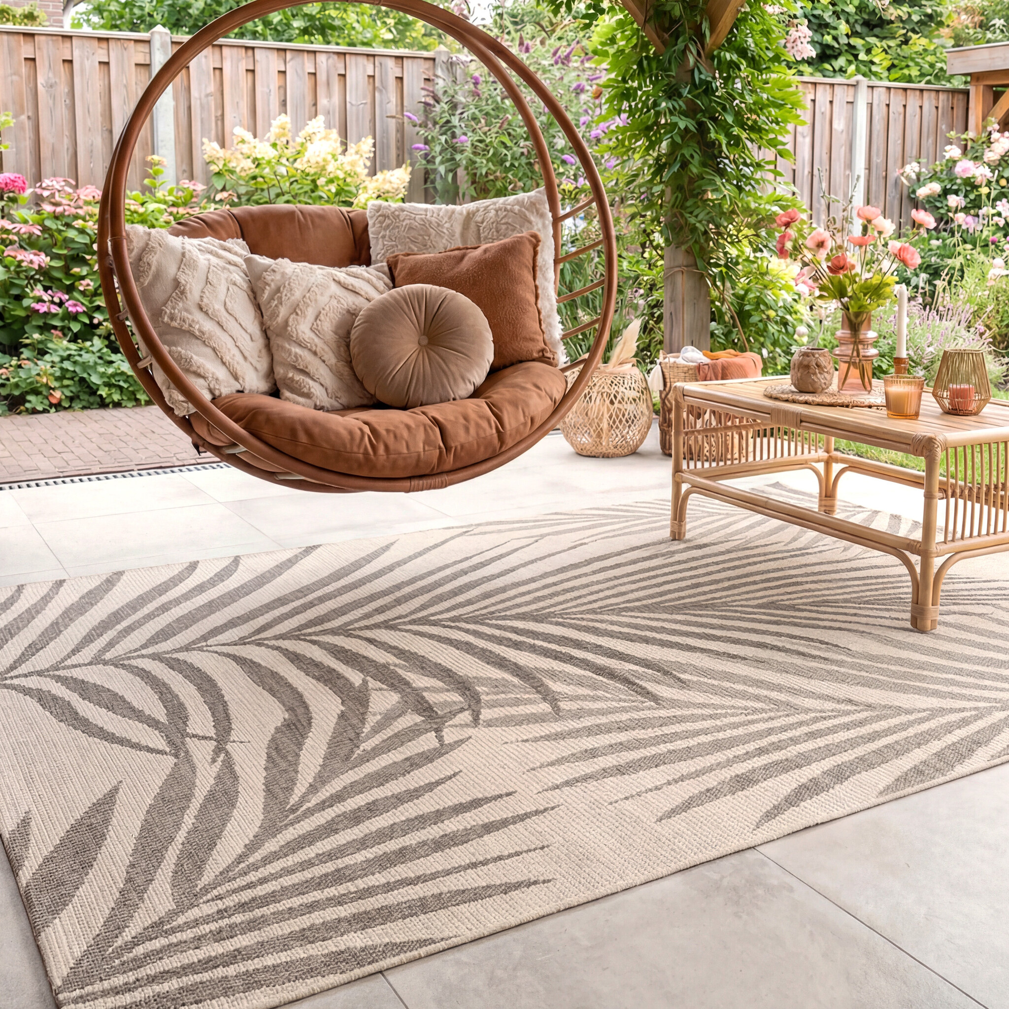 Tapis d'extérieur en jute - Nomad Leaves Crème