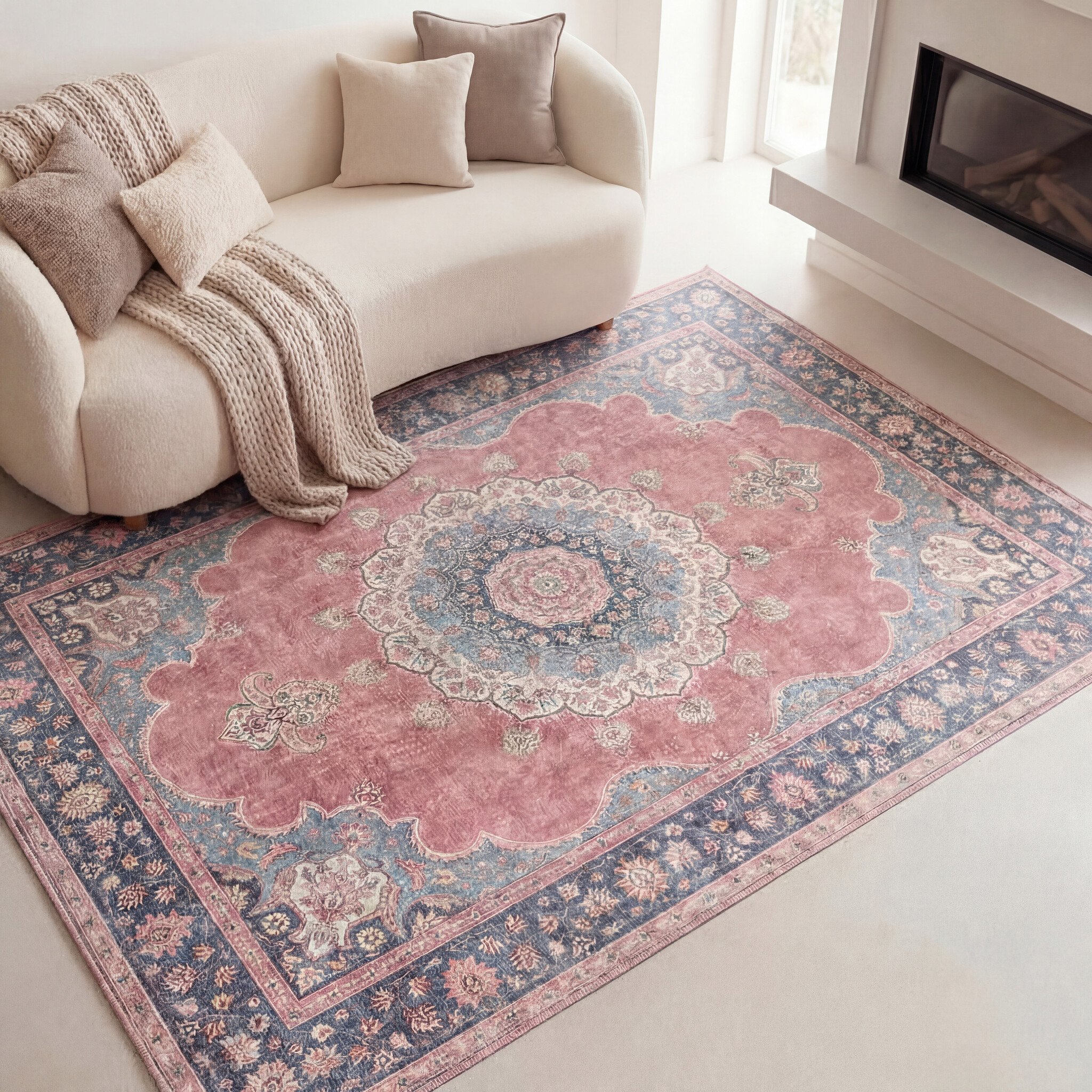 Tapis vintage - Lily Medallion Rouge/Rose