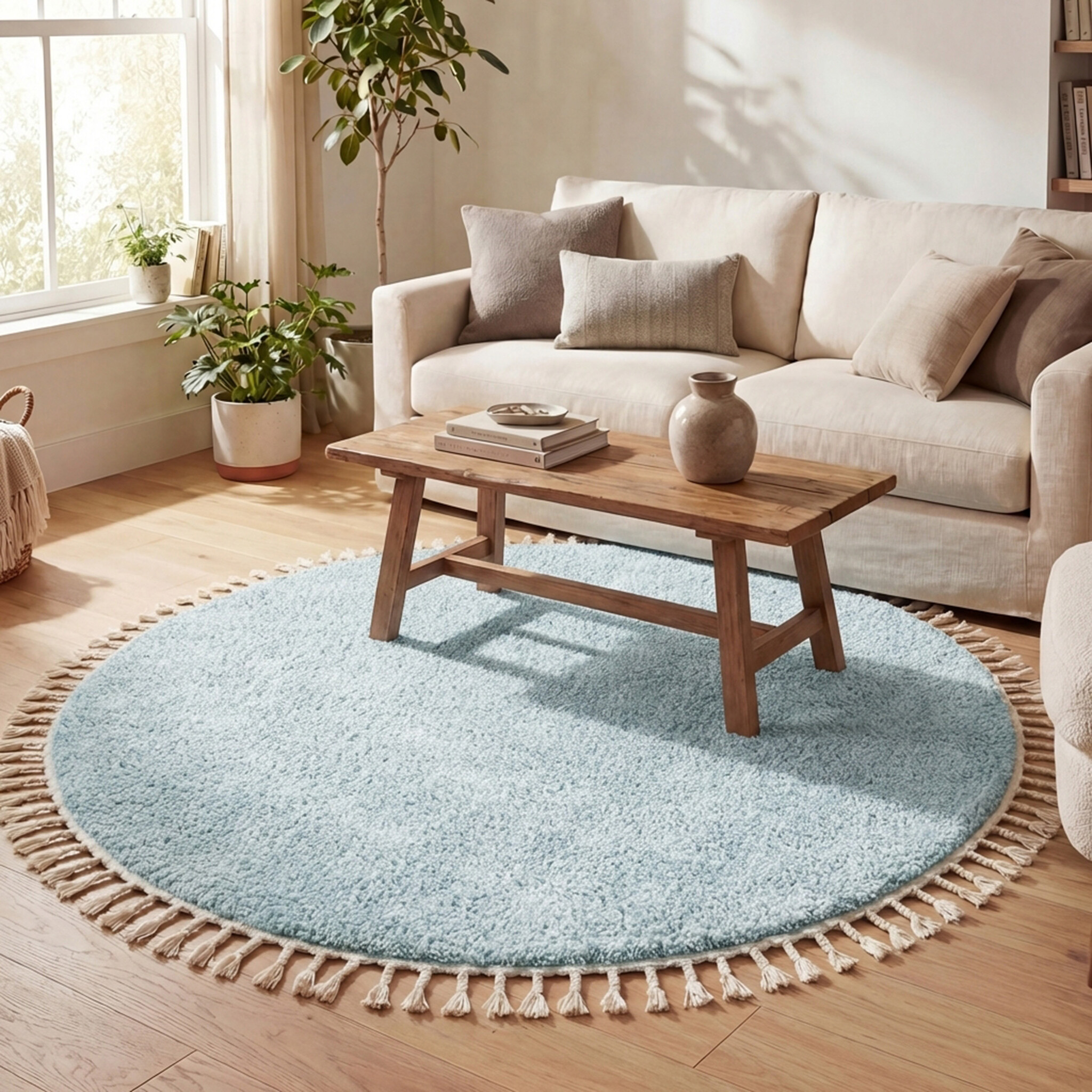 Tapis rond à poils longs - Lofty Fringe Bleu Clair