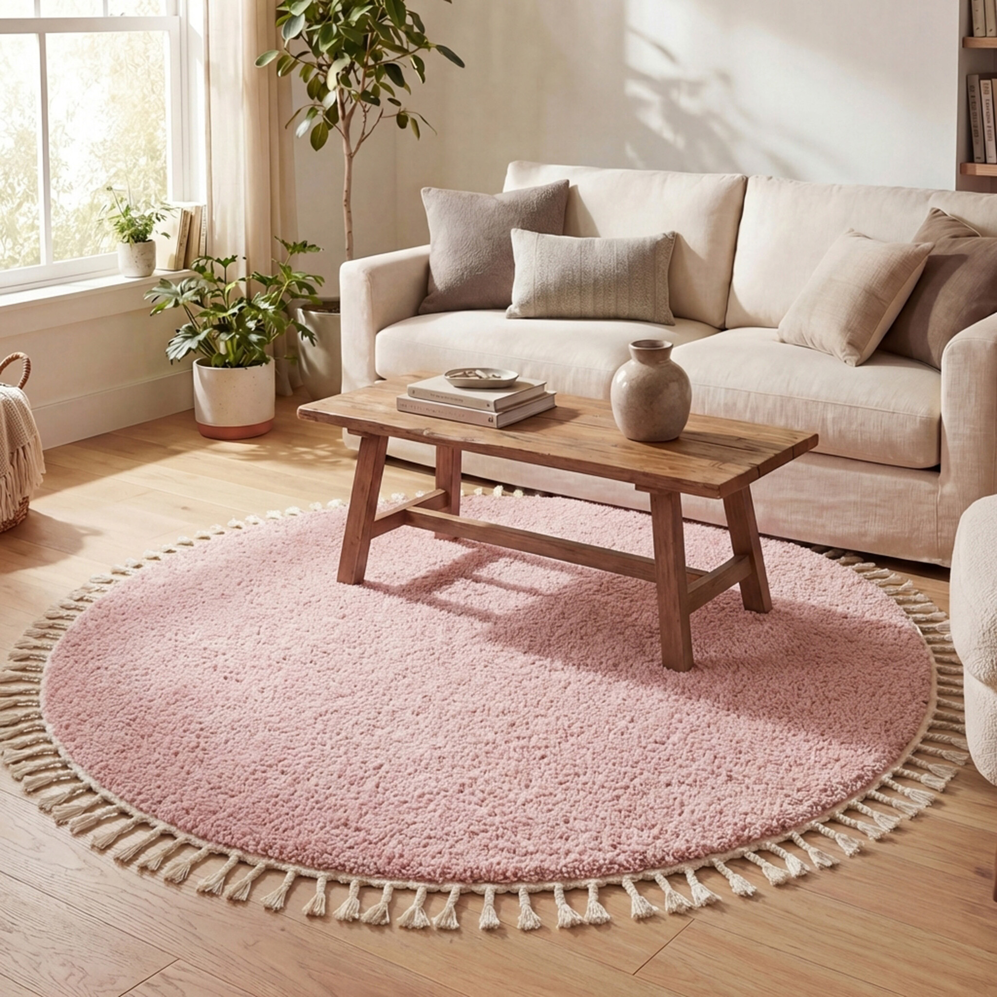 Tapis rond à poils longs - Lofty Fringe Rose