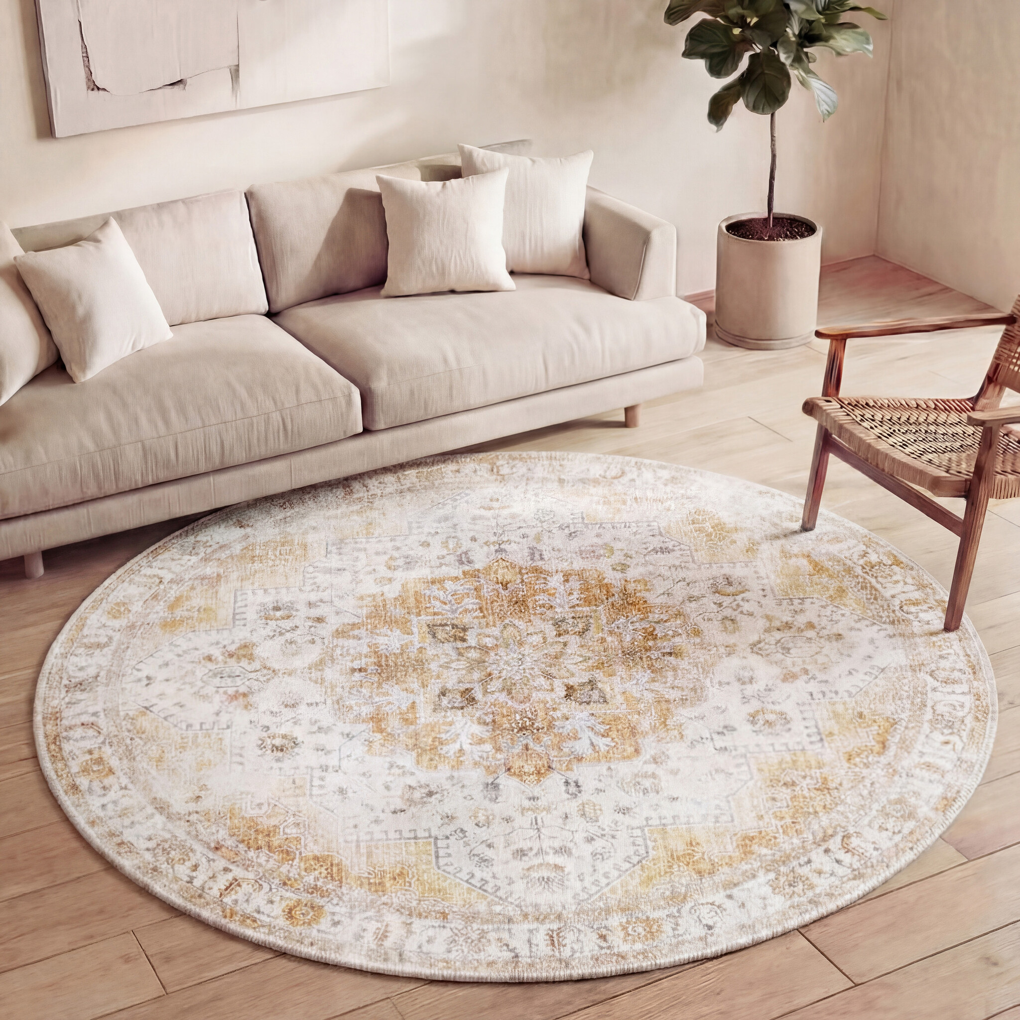 Tapis rond vintage - Lago Jaune
