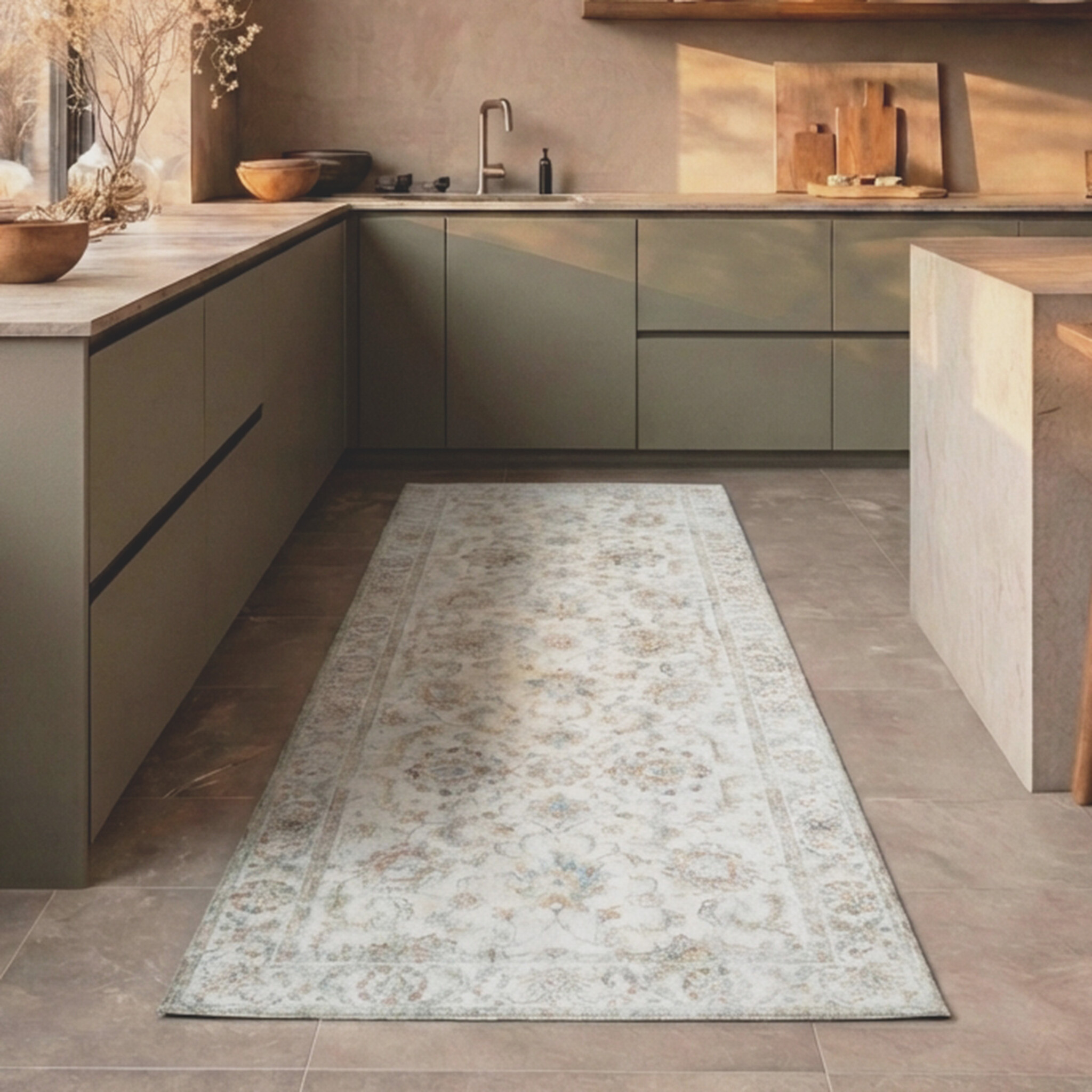 Tapis de couloir lavable - Domingo Oriental Blanc