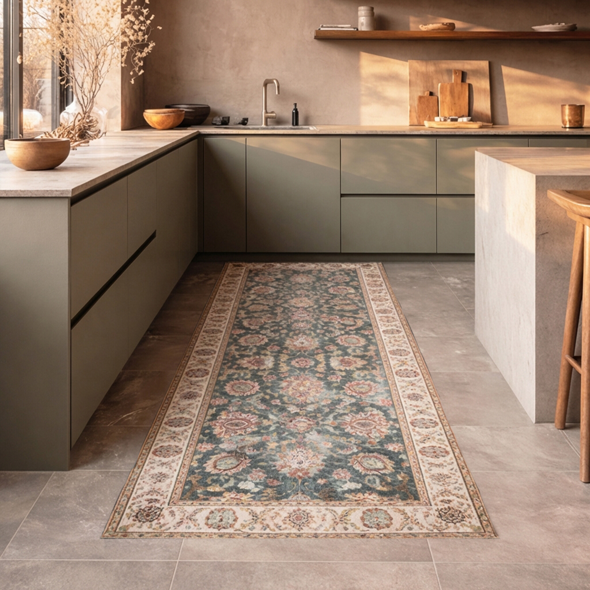 Tapis de couloir lavable - Domingo Oriental Vert Foncé