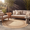 Tapis d'extérieur en jute rond - Mavi Border Crème/Marron - thumbnail