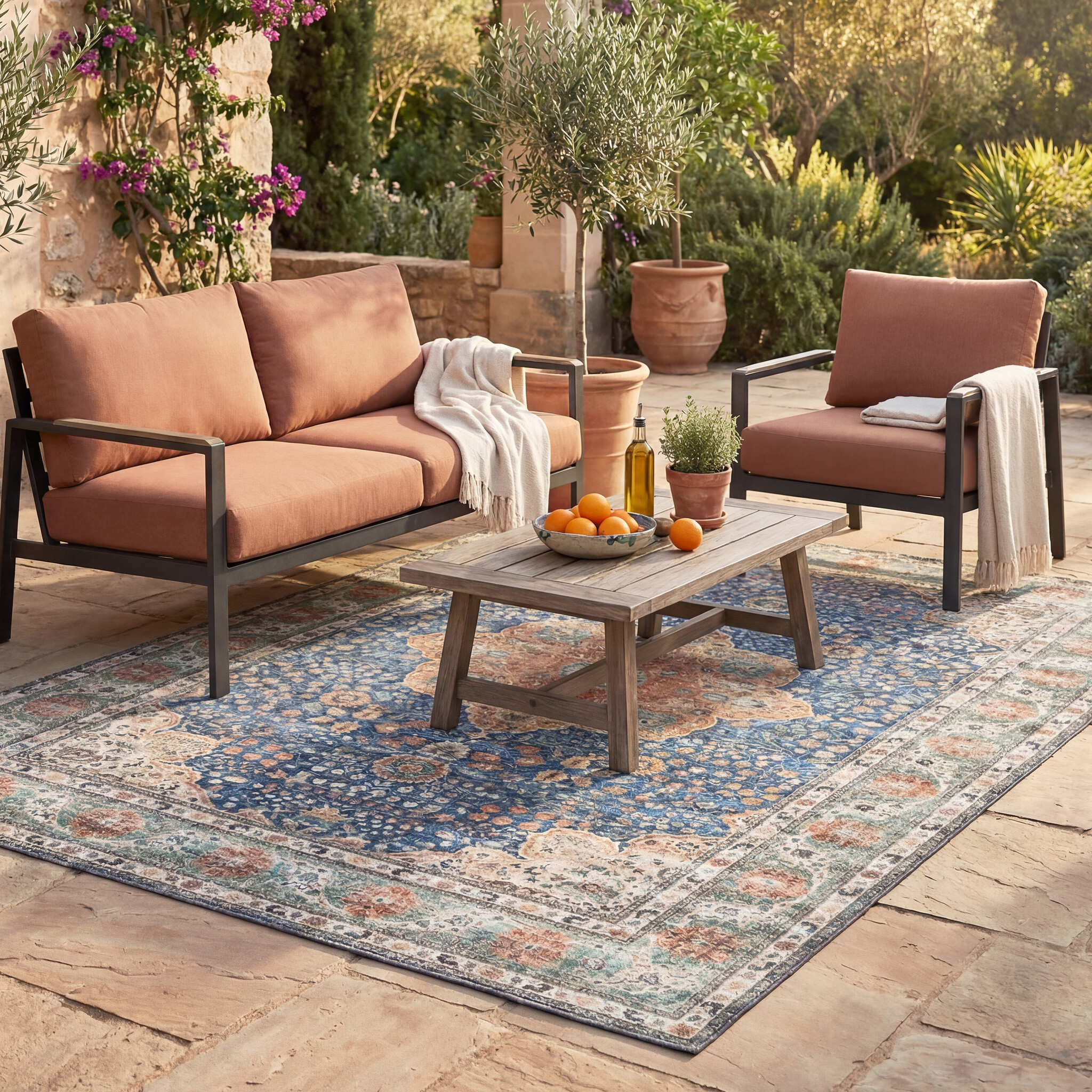 Tapis d'intérieur et d'extérieur - kairo Medallion Bleu Foncé/terra