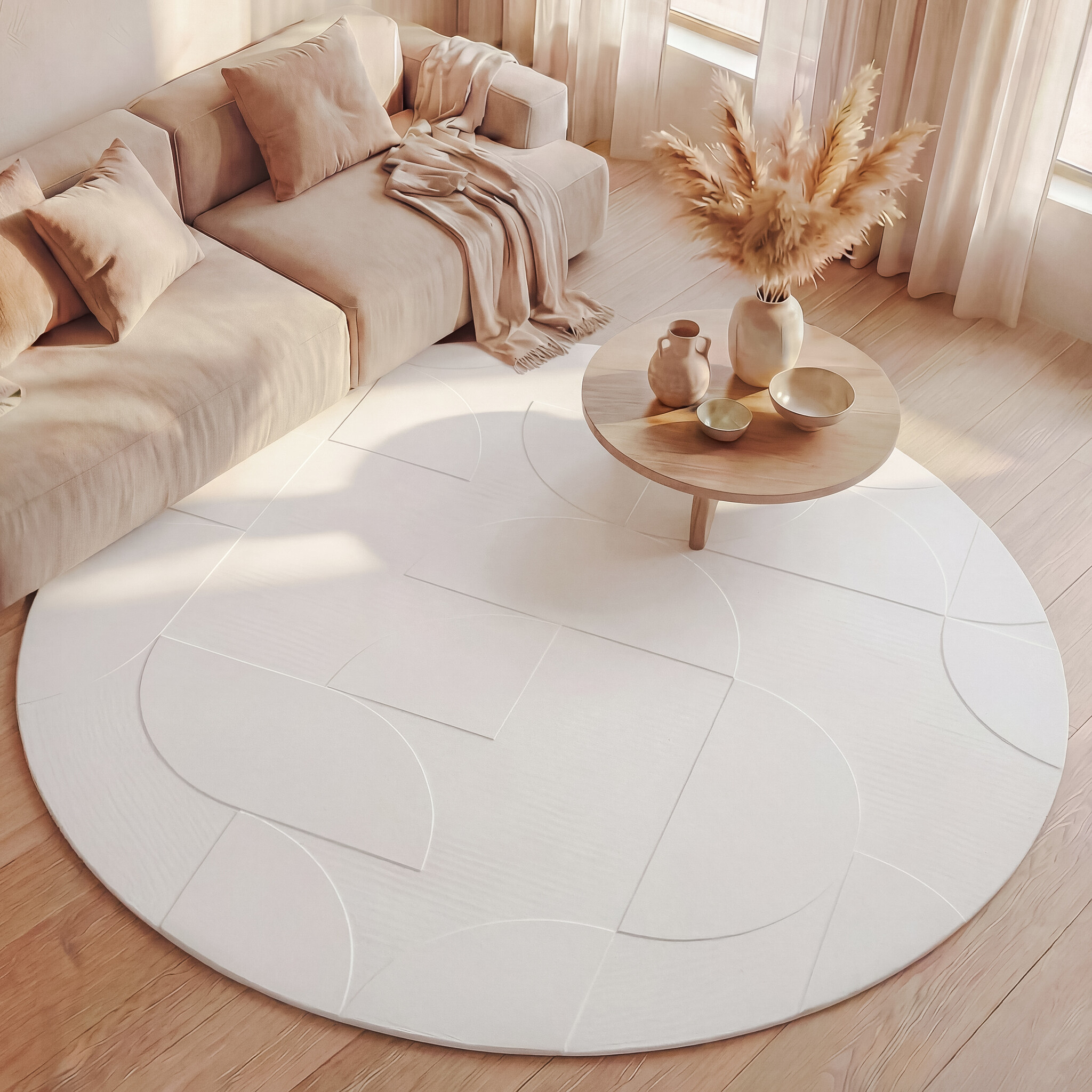 Tapis scandinave rond - Charm Circles Blanc