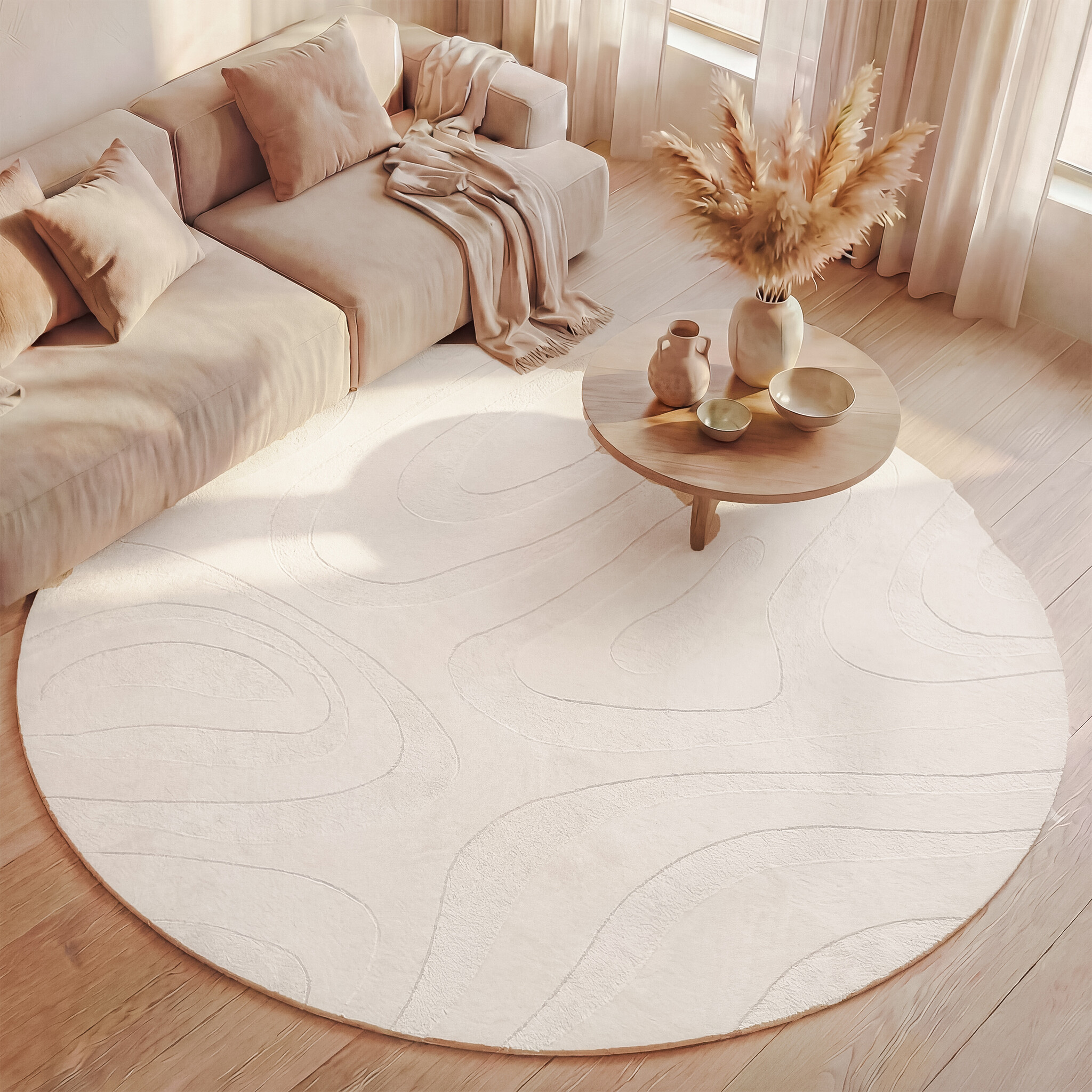Tapis scandinave rond - Charm Shapes Blanc