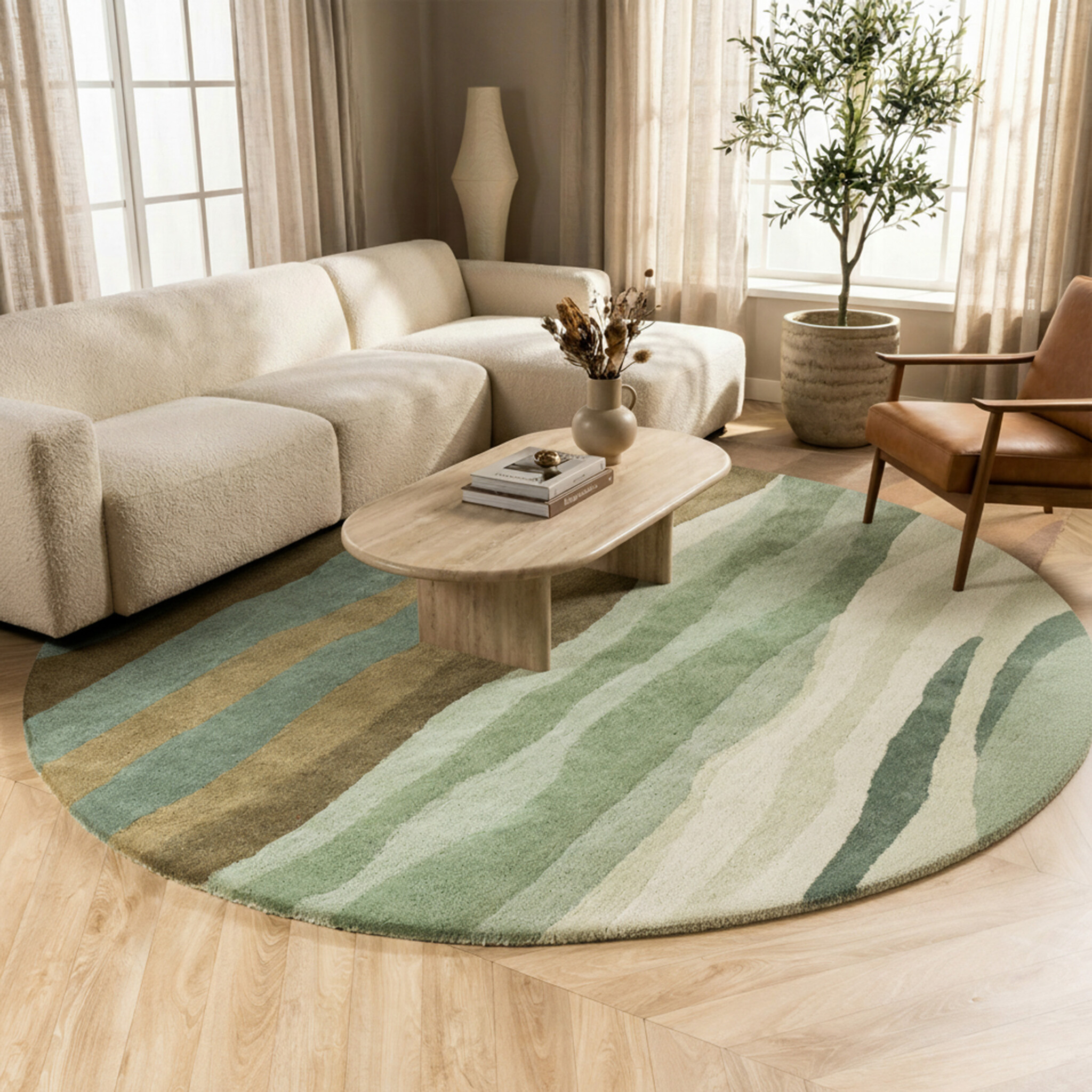 Tapis rond en laine – Liora Vert