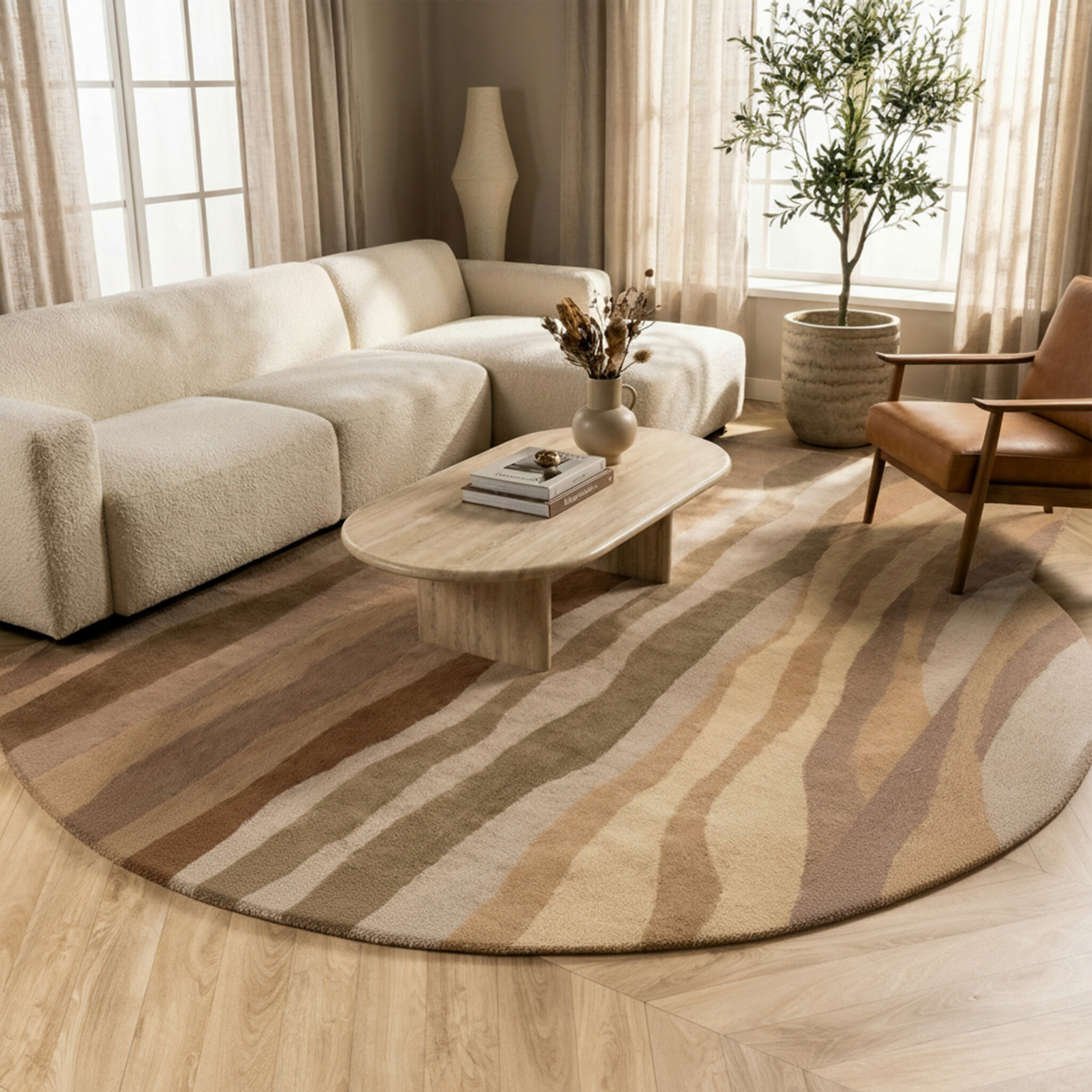 Tapis rond en laine – Liora Beige