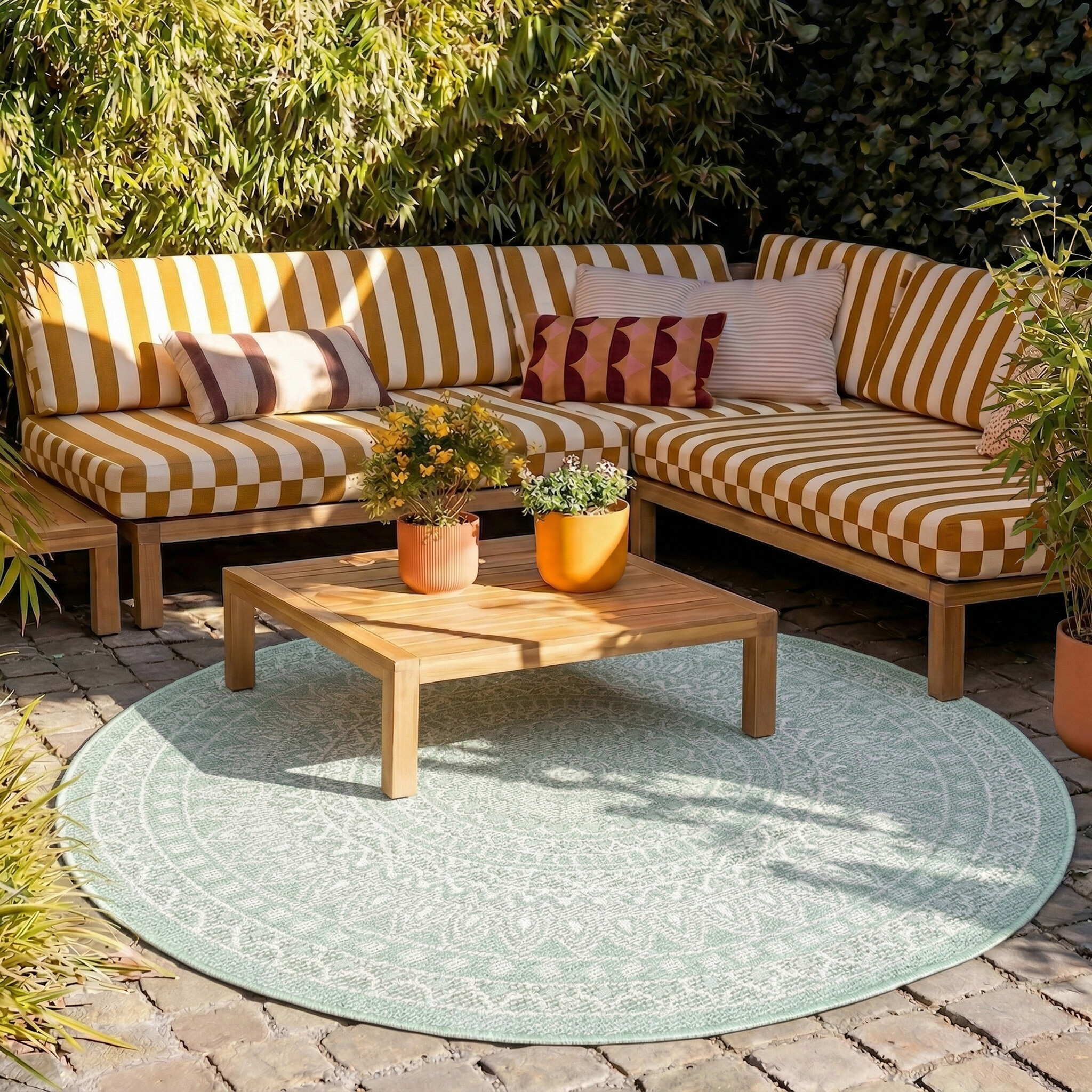 Tapis d'extérieur rond - Summer Azteca Menthe