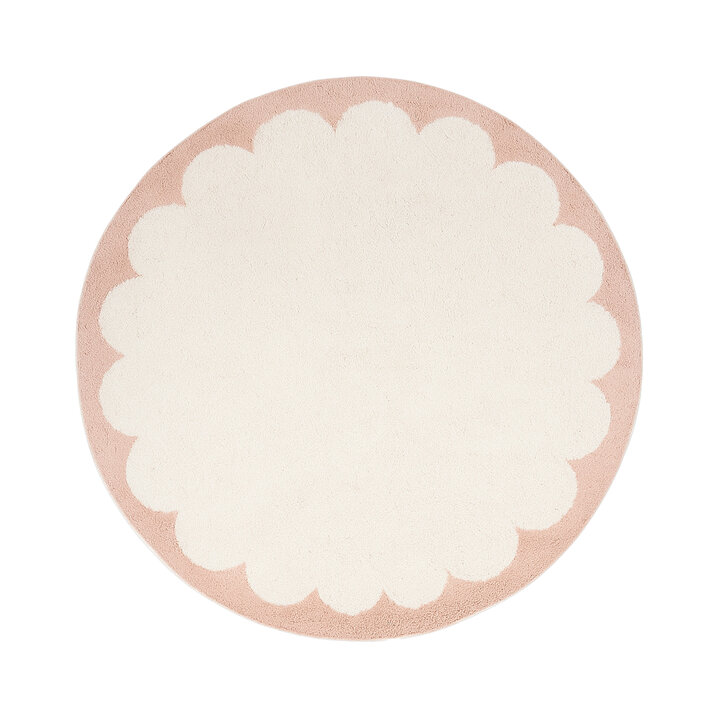 Tapis rond lavable – Myrre Rose/Blanc