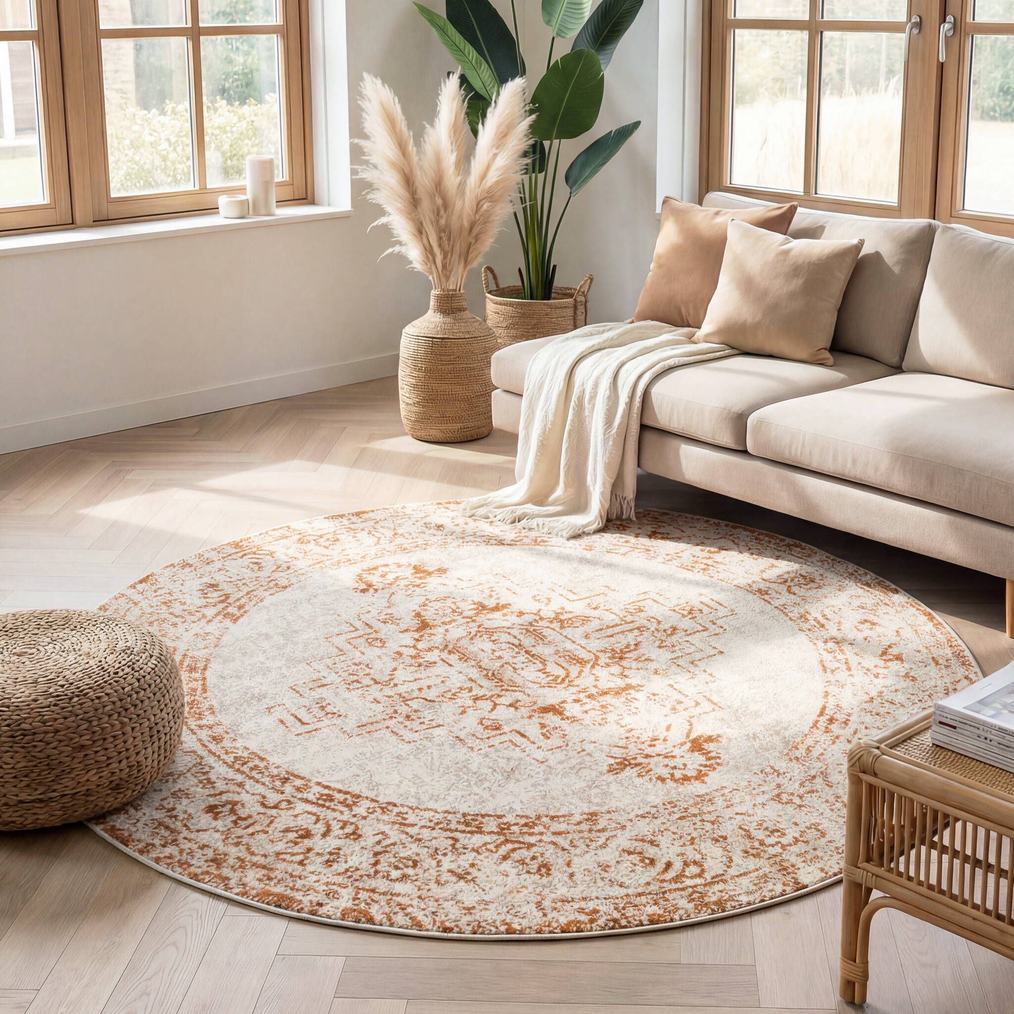 Tapis rond vintage - Spring Ethnic Crème/Terracotta