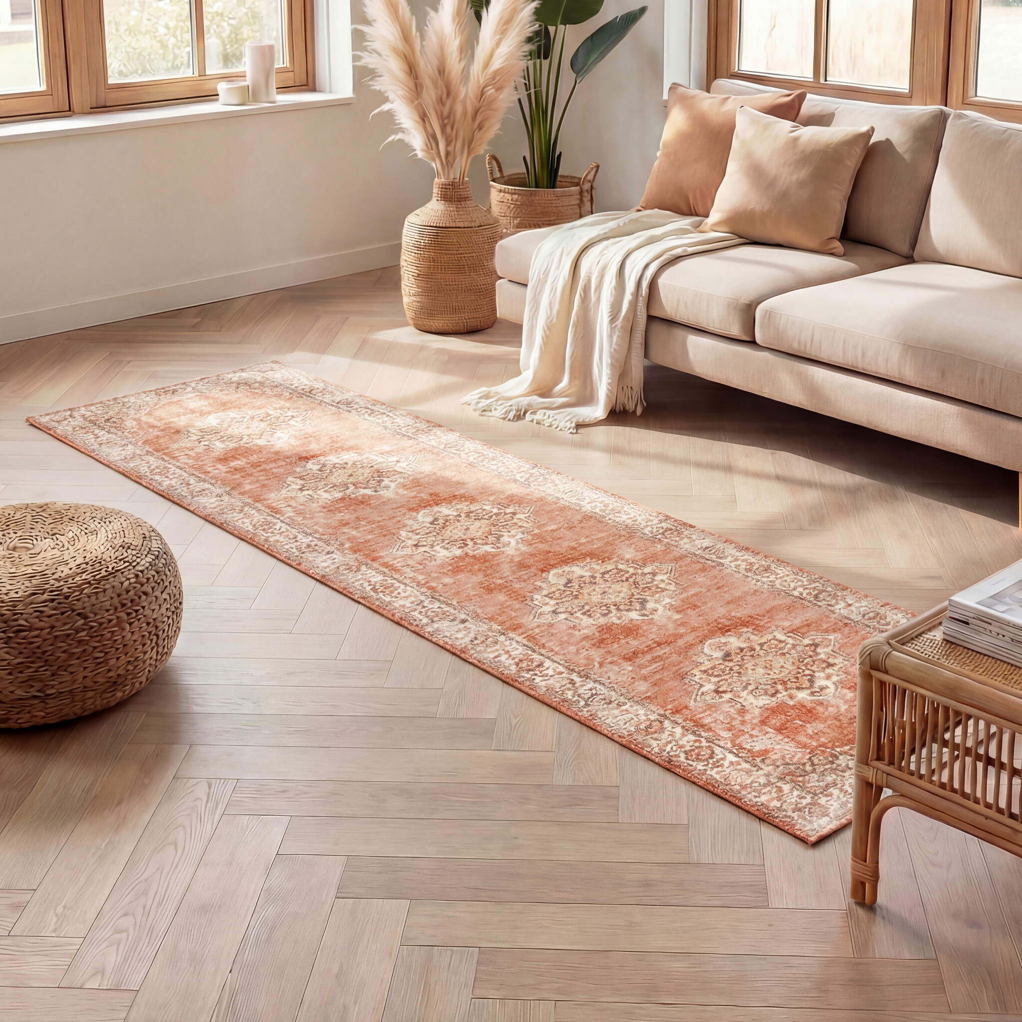 Tapis de couloir vintage - Spring Medallion terra/Crème