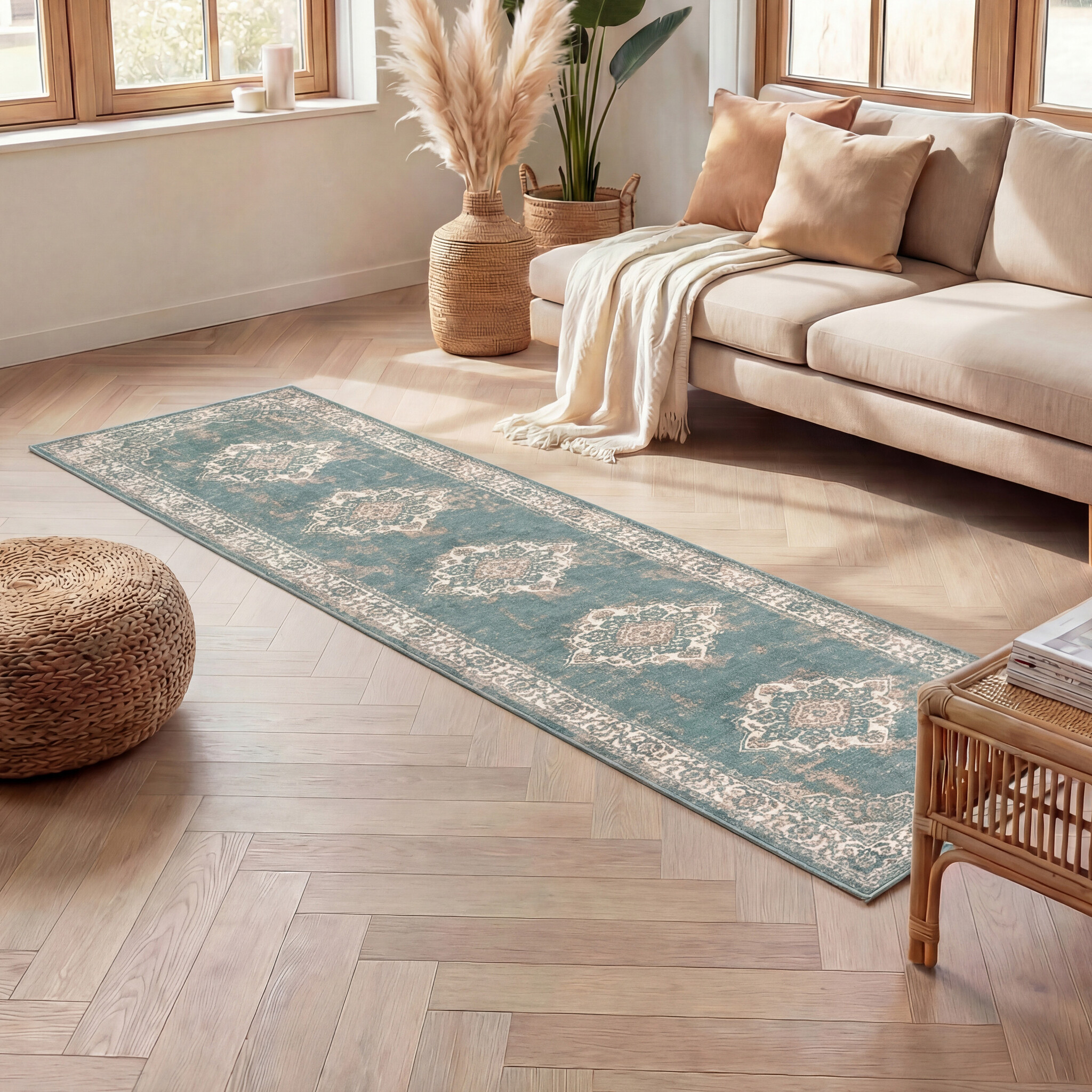 Tapis de couloir vintage - Spring Medallion Vert/Crème